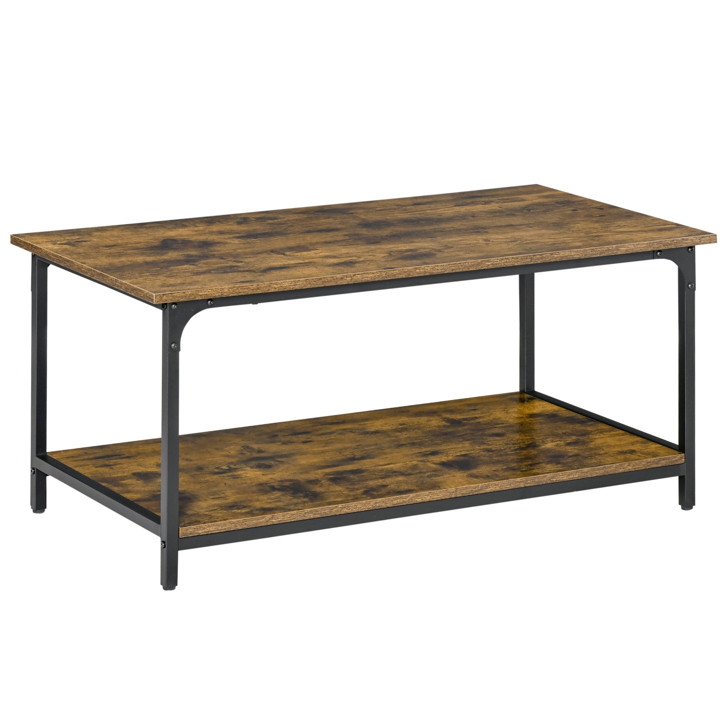 HOMCOM Industrial Coffee Table with Storage Shelf, 2-tier Center Table for Living Room, Rustic Brown