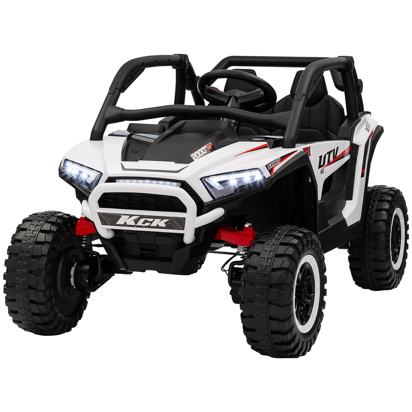 Qaba 2 Seater 24V 7AH Ride on Truck, Electric Car for Kids w/ Spring Suspension, Remote Lights, Horn, Music, White