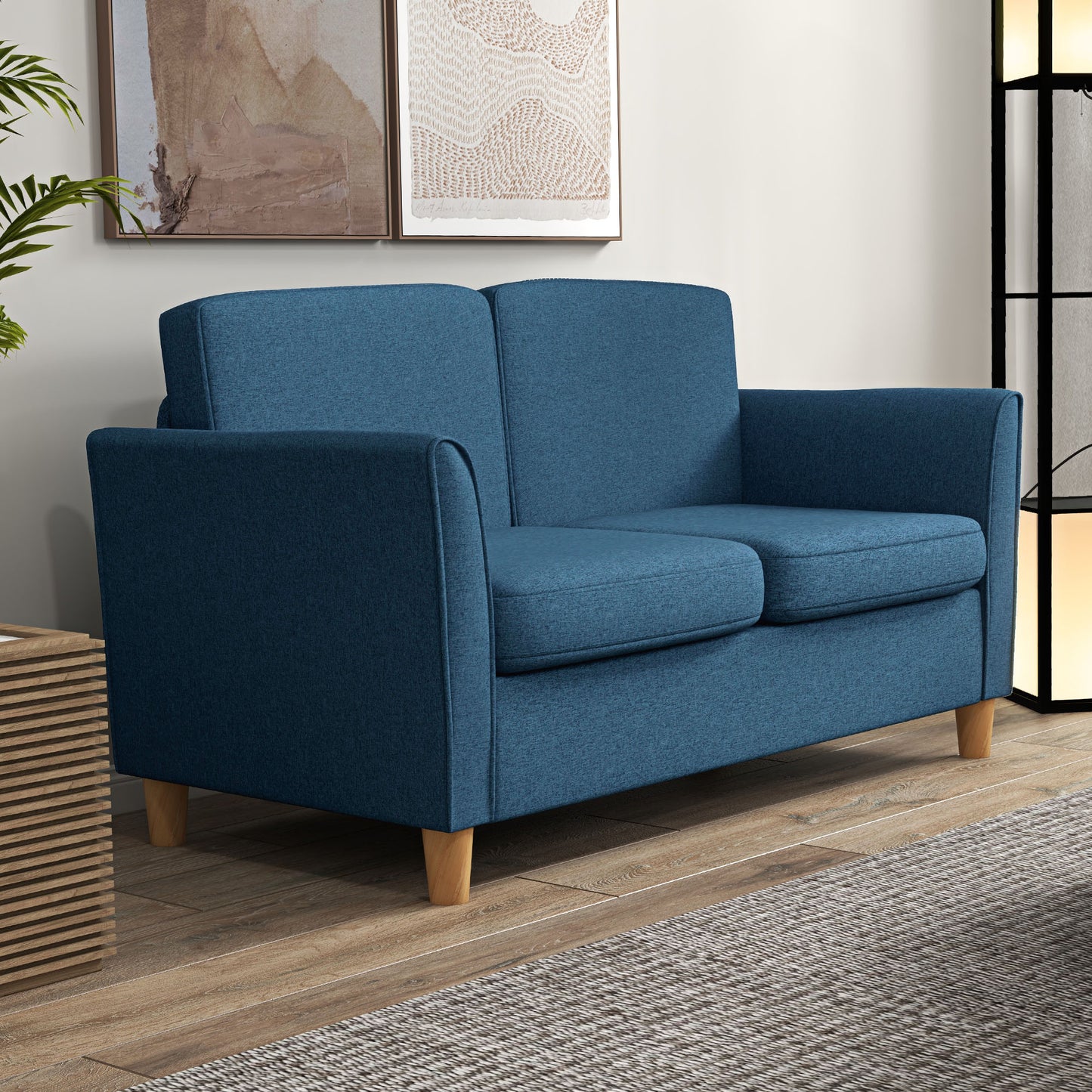 HOMCOM 2-Seat Sofa Two-Seater Couch with Armrests and Wood Legs for Living Room, Bedroom, Dark Grey