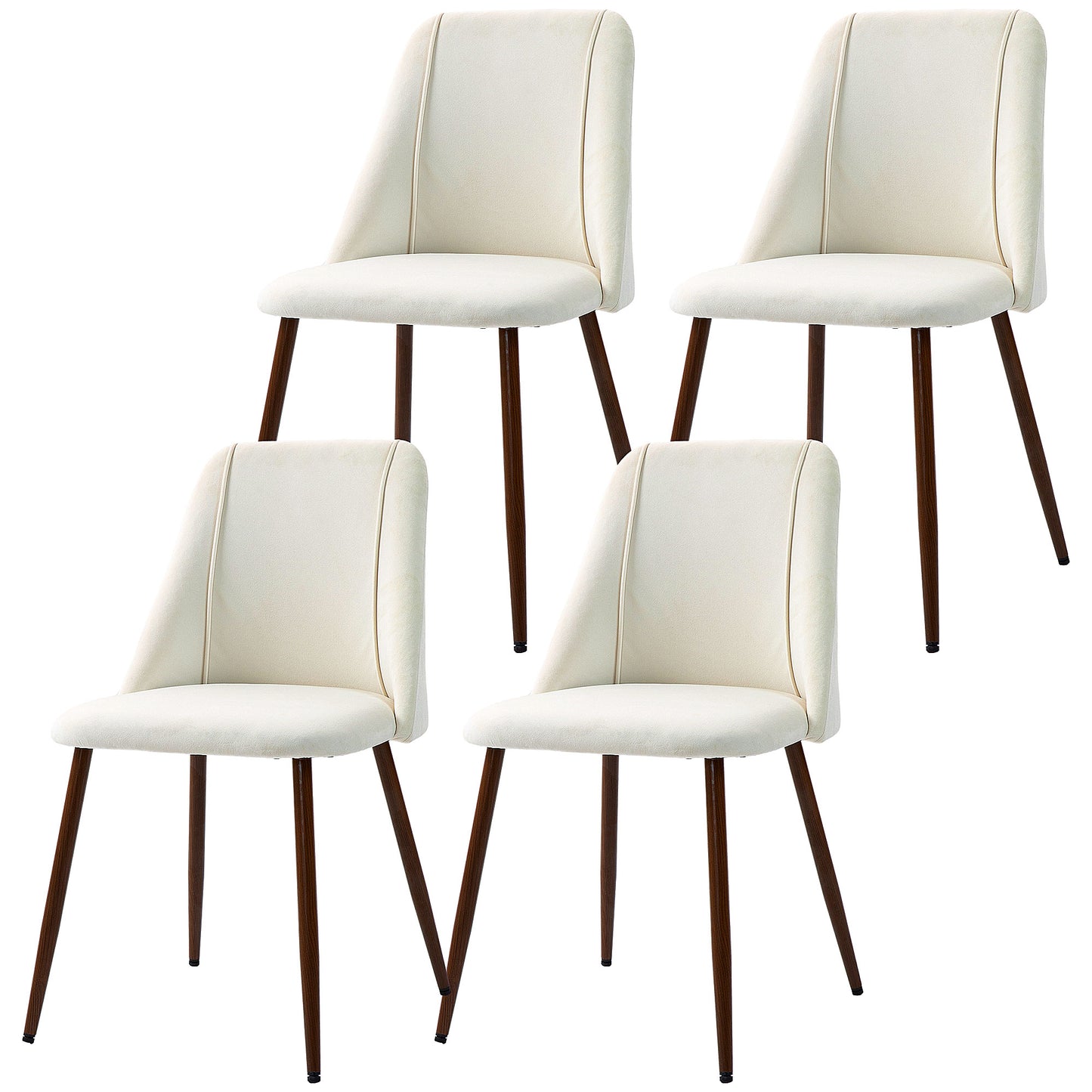 HOMCOM Upholstered Dining Chairs Set of 4, Velvet Accent Chair with Back and Wood-grain Steel Leg for Kitchen, Grey