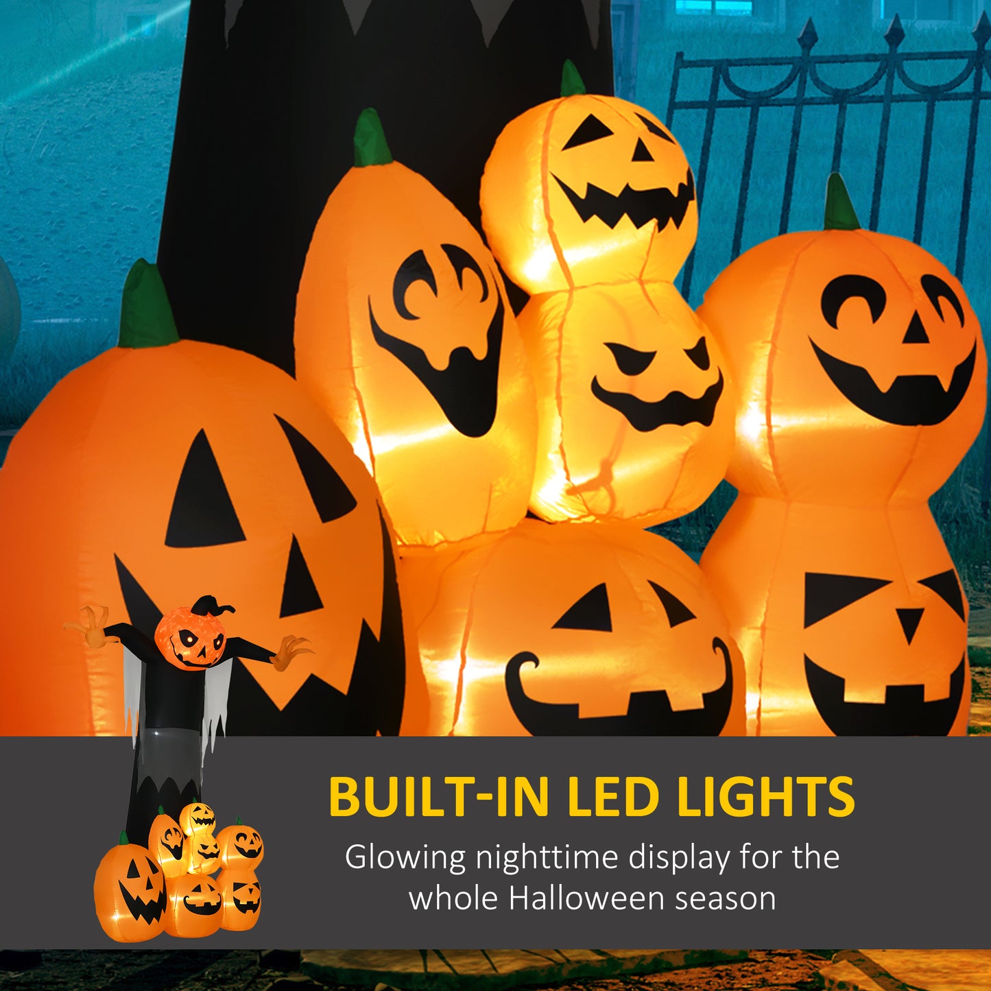 HOMCOM 9ft Inflatable Halloween Decoration Pumpkin Ghost with Pumpkins, Blow-Up Outdoor LED Display for Lawn, Garden, Party