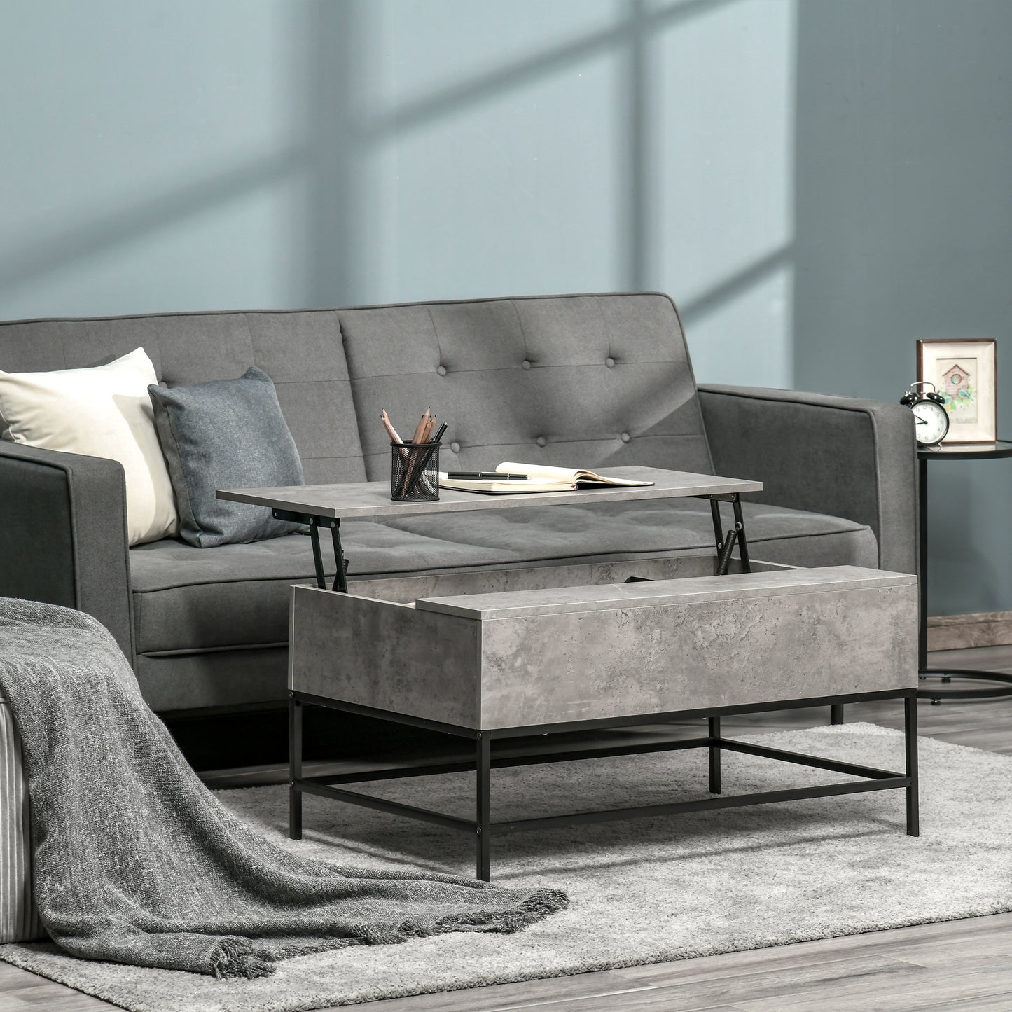 HOMCOM Lift Top Coffee Table with Hidden Storage Compartment Lift Tabletop Center Table for Living Room, Grey