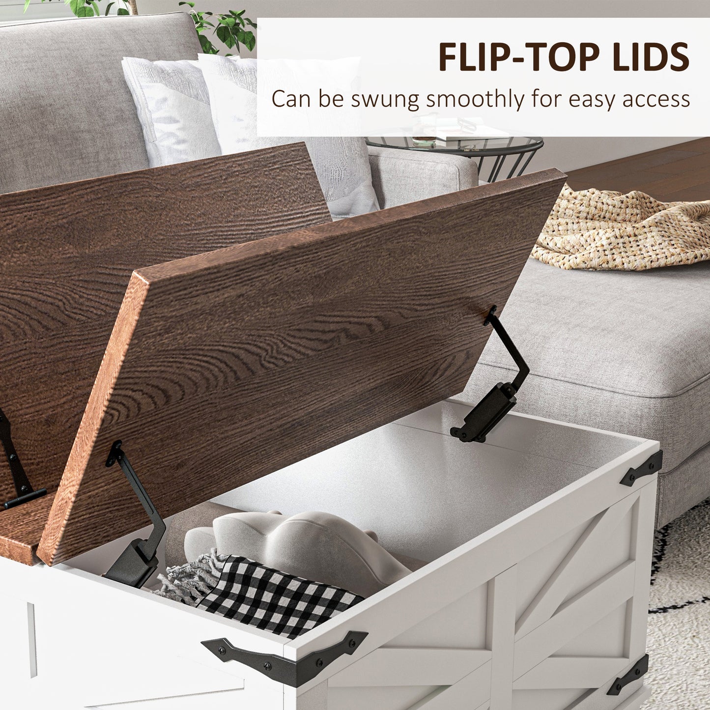 HOMCOM Farmhouse Coffee Table, Square Center Table with Flip-top Lids, Hidden Storage Compartment, Black