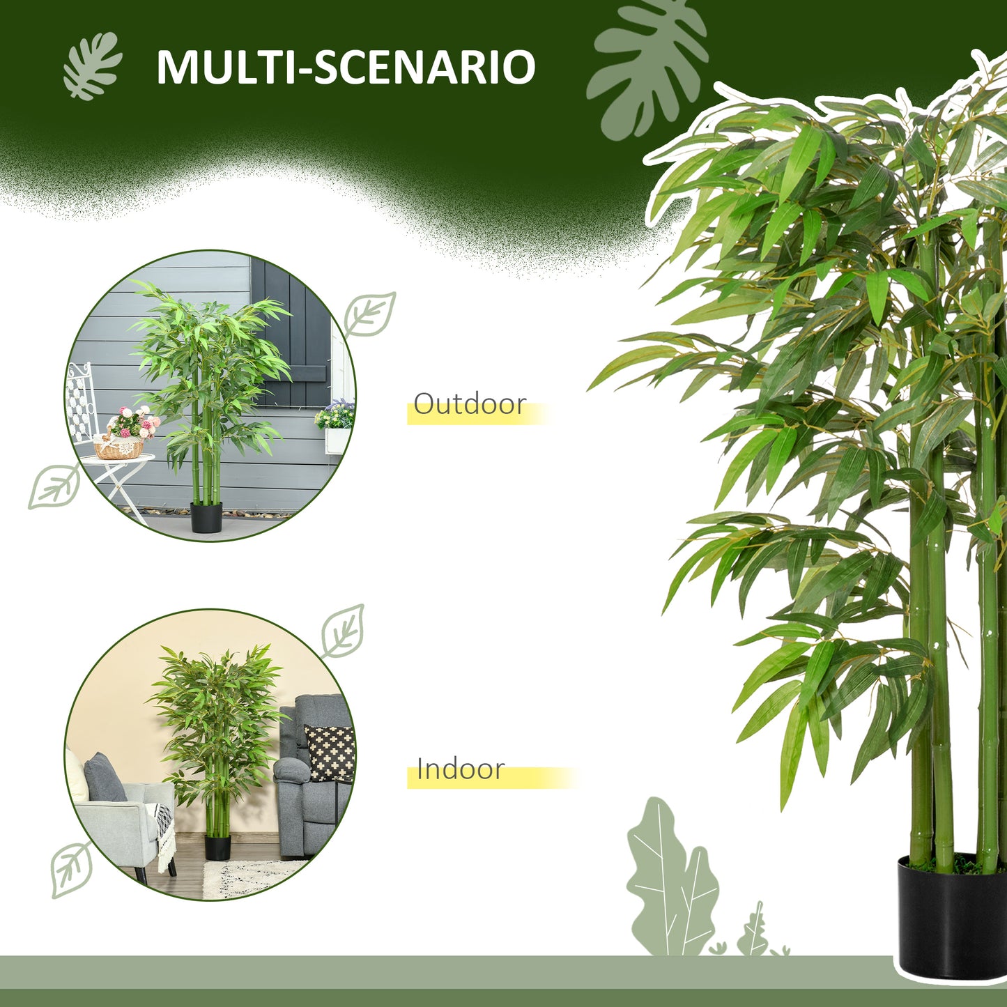 HOMCOM Set of 2 4.5FT Artificial Bamboo Tree Faux Decorative Plant in Nursery Pot for Indoor Outdoor Décor