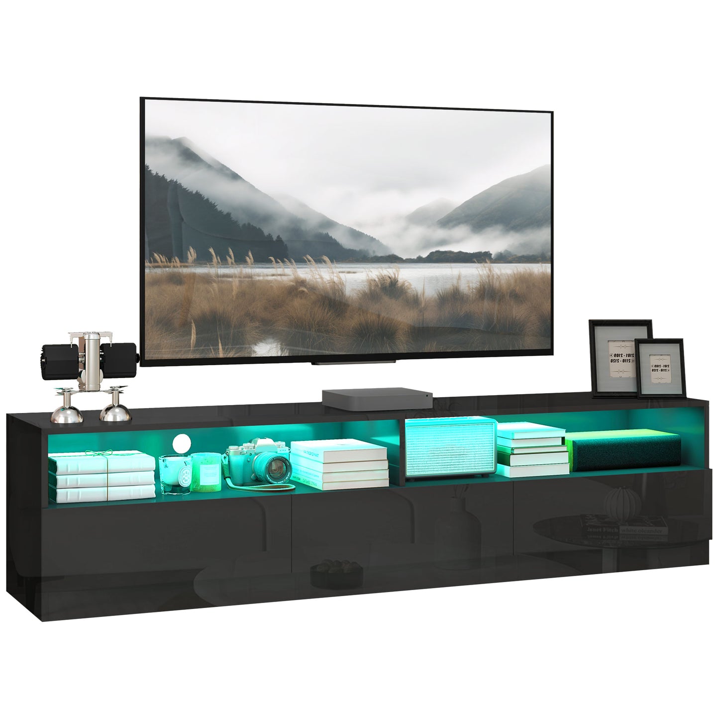 HOMCOM LED Lighted TV Stand for TVs up to 75", Modern TV Cabinet with Storage Drawers for Living Room, High Gloss White