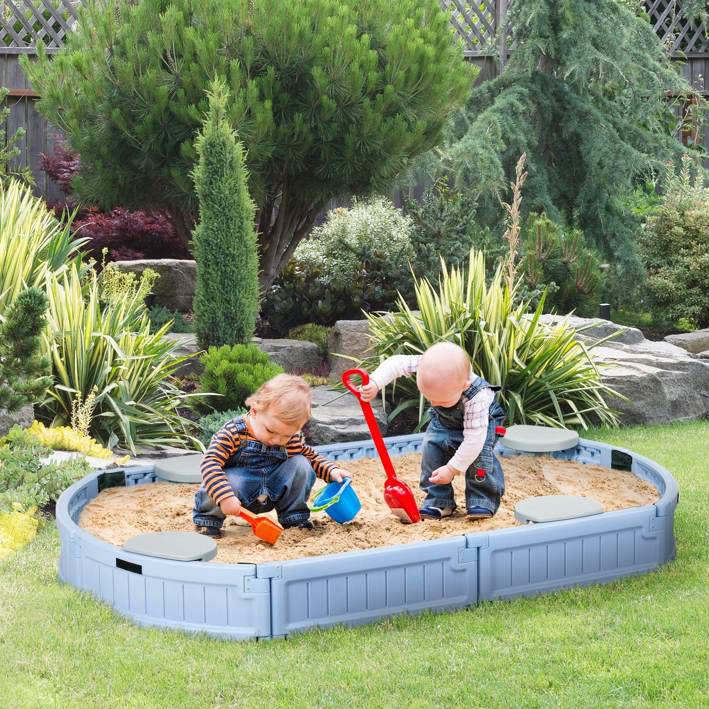 Outsunny Kids Sandbox with Cover, Seat, Sandbox Outdoor for Backyard, Brown