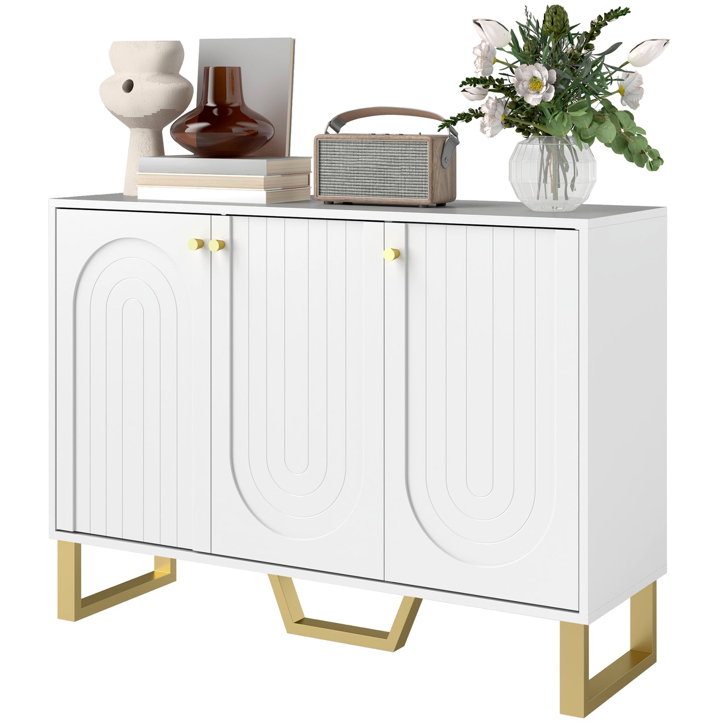 HOMCOM Sideboard Buffet Cabinet with 4 Doors, Modern Storage Cabinet with Adjustable Shelves & Center Leg, White