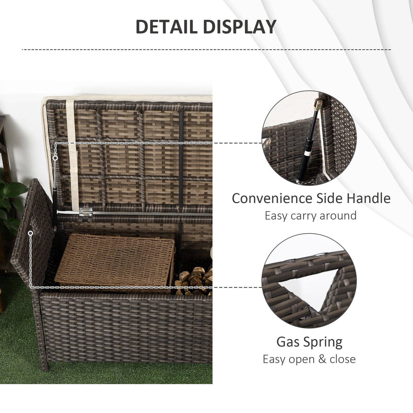Outsunny 2-In-1 Outdoor PE Rattan Storage Bench, 29 Gallon Patio Wicker Furniture, Basket Box with Handles and Cushion Red