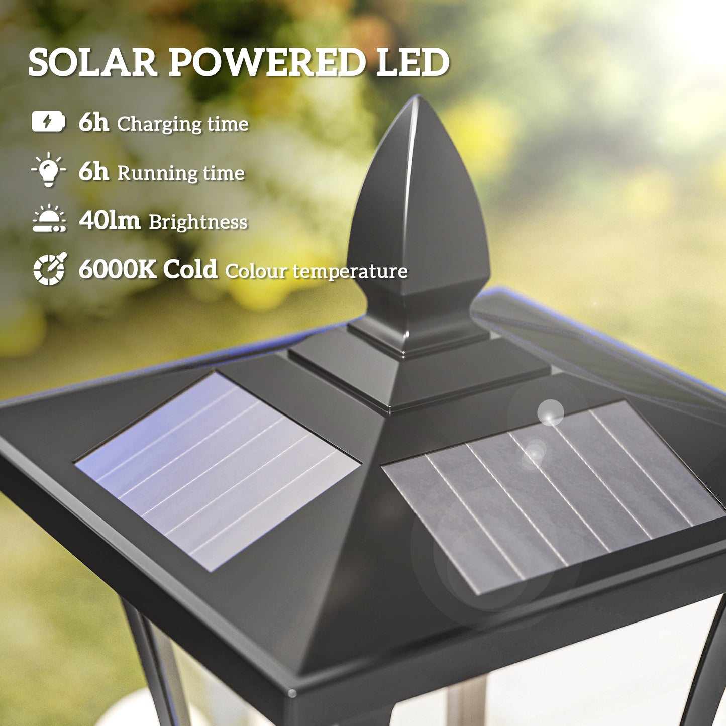 Outsunny Single Solar Lamp Post Garden Solar-Powered LED Streetlight Style Outdoor Light Waterproof 5-6 Hours with Base for Lawn Pathway Walkway 47"H, Black