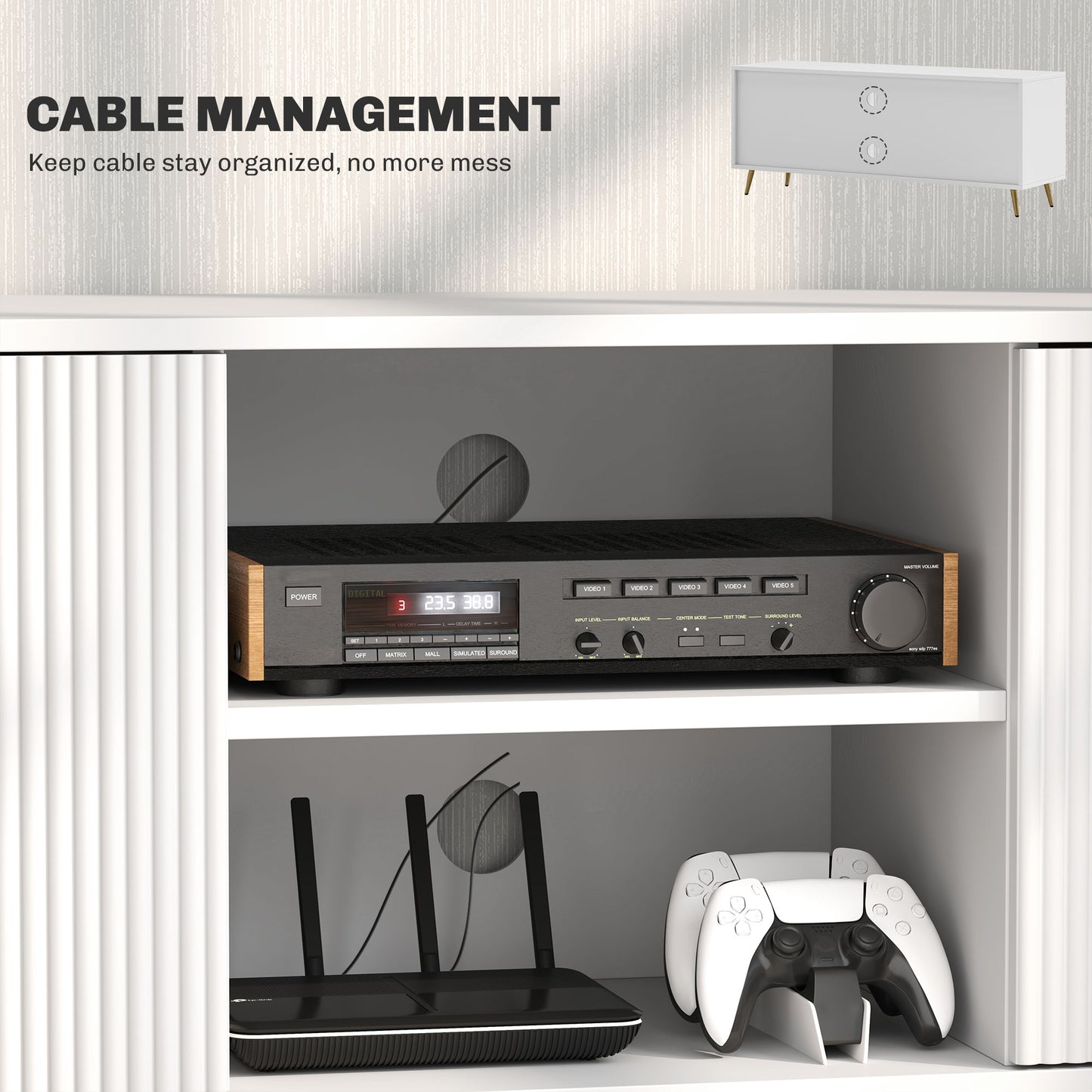 HOMCOM TV Stand with Storage for 55 Inch TV, Modern TV Cabinet with 2 Open Shelves and 2 Cabinets for Living Room, White