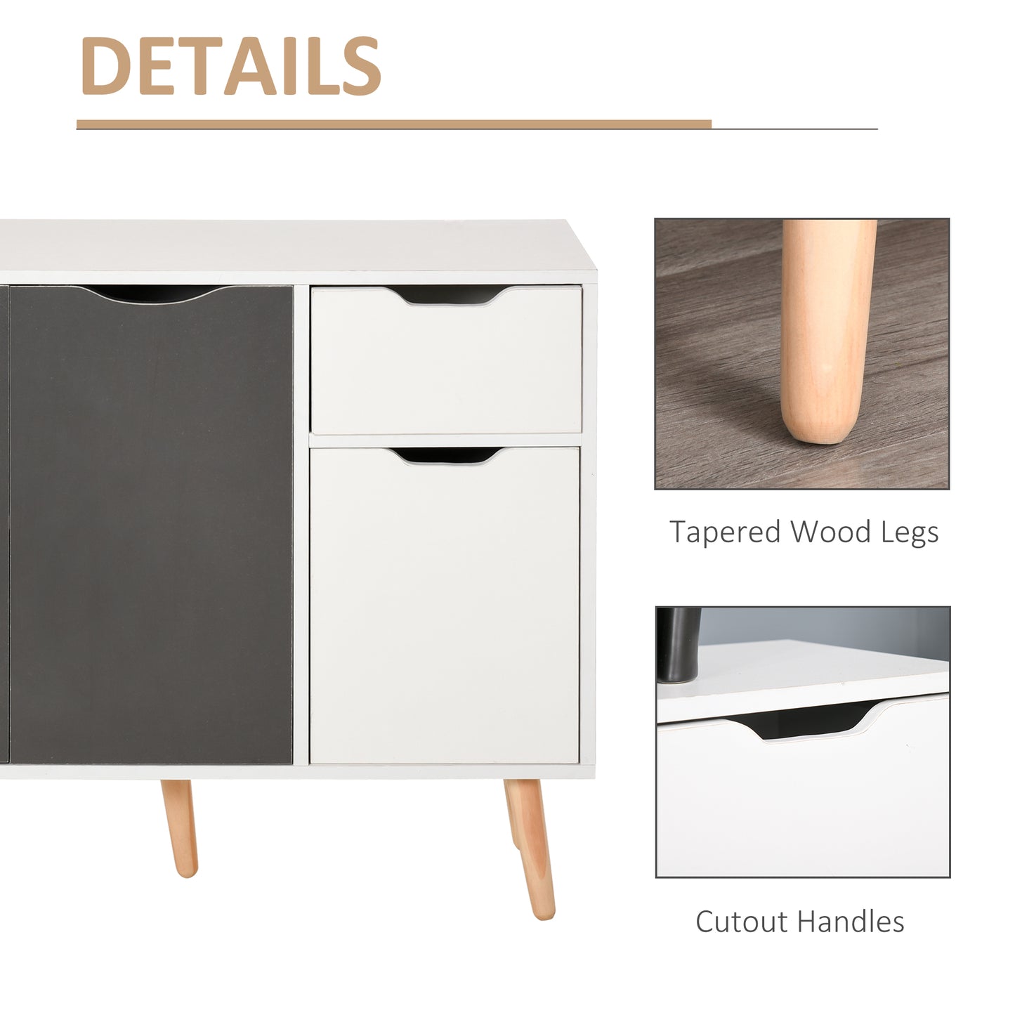 HOMCOM 35" Sideboard Storage Cabinet with Drawer, White and Grey