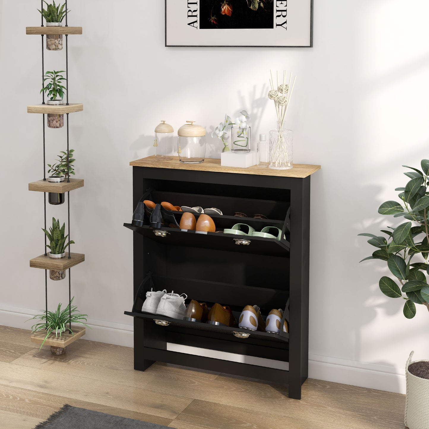 HOMCOM Entryway Shoe Cabinet with 2 Flip Drawers and Adjustable Shelves, 12 Pair Shoe Storage Organizer for Hallway, White