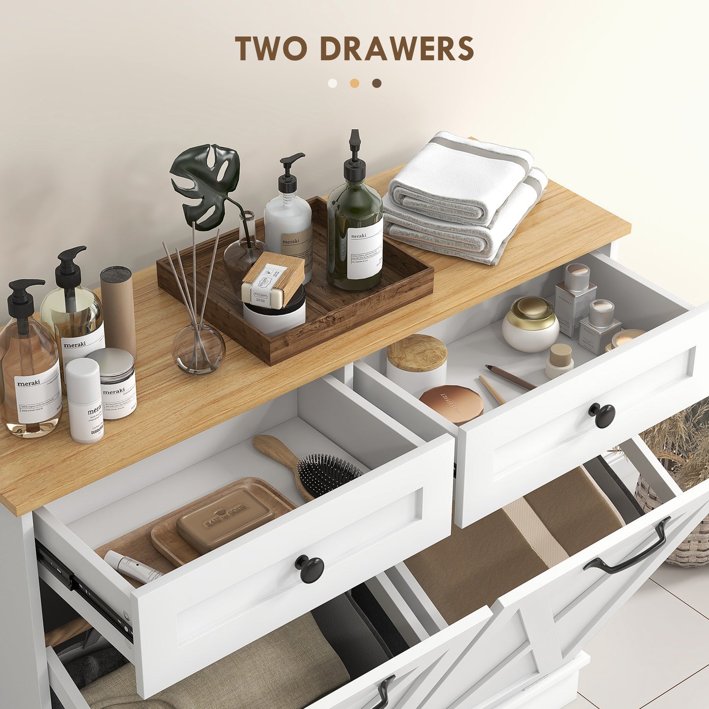 HOMCOM Tilt Out Laundry Cabinet, Bathroom Storage Cabinet with 2 Removable Baskets and 2 Drawers, White