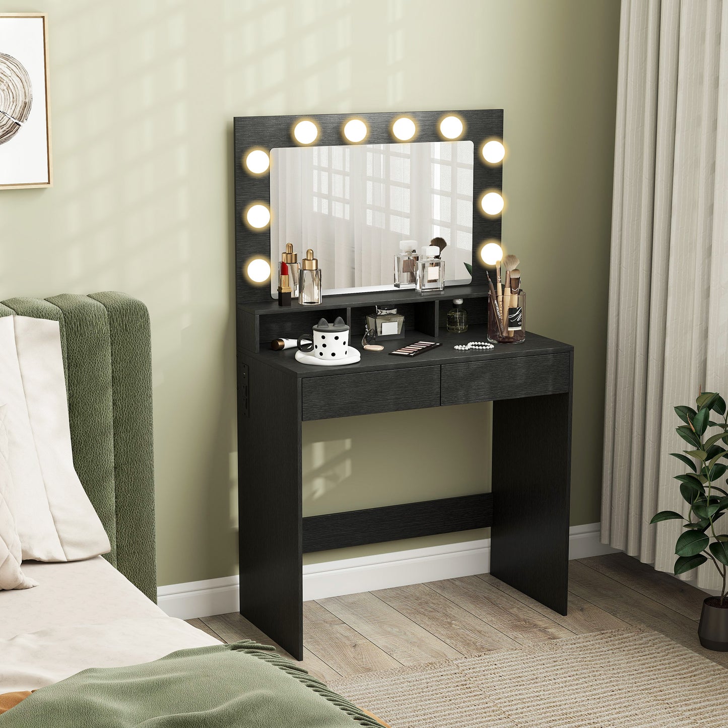 HOMCOM Vanity Table, Makeup Dressing Table with LED Lighting Mirror, Drawers, for Bedroom, Black
