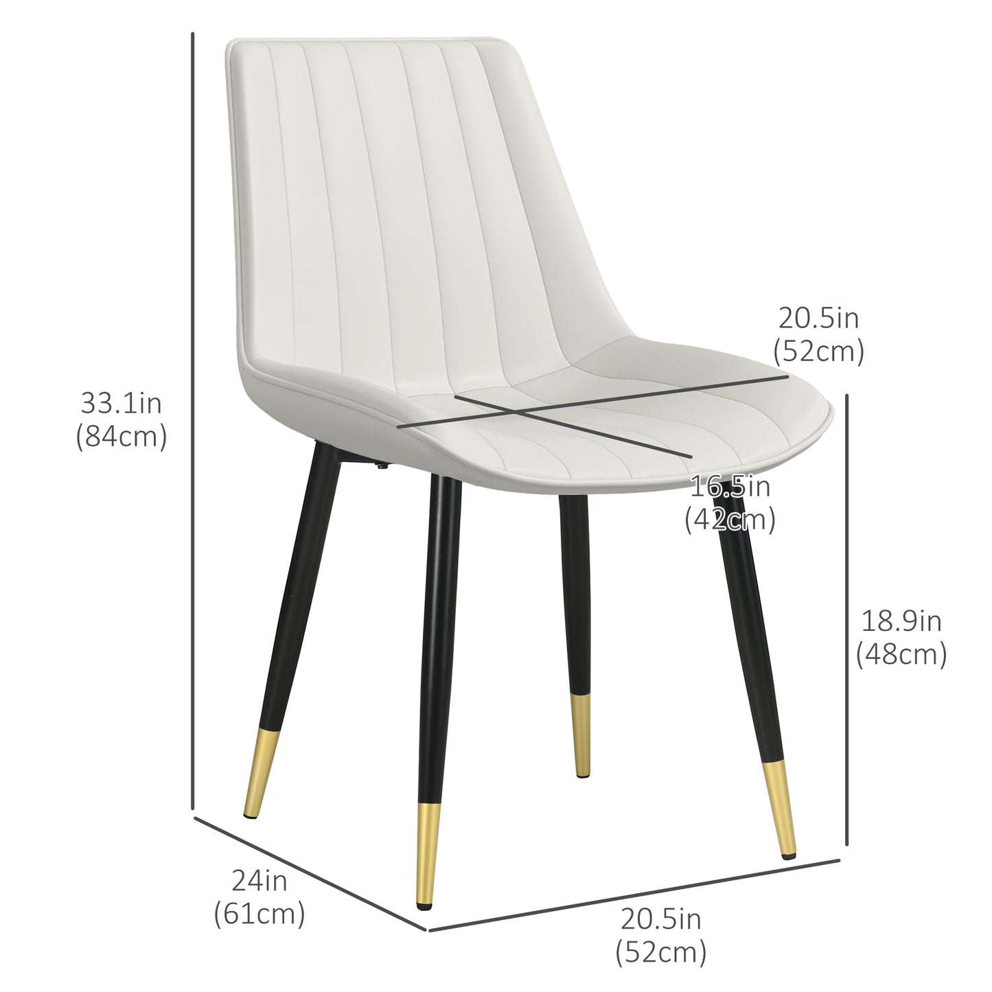 HOMCOM Dining Chairs Set of 2, Modern Kitchen Chair with PU Leather Upholstery and Steel Legs for Living Room, Bedroom, Cream
