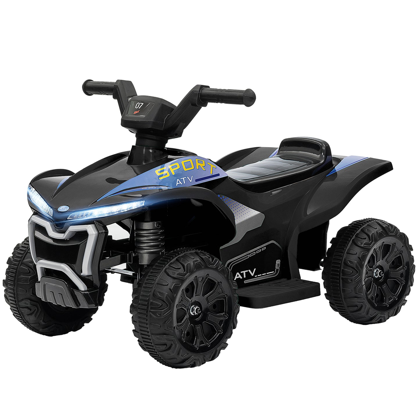 Qaba Kids ATV, 6V Battery Powered Electric Vehicle with Headlights, Music, Forward/Reverse Switch for 18-36 Months, Black
