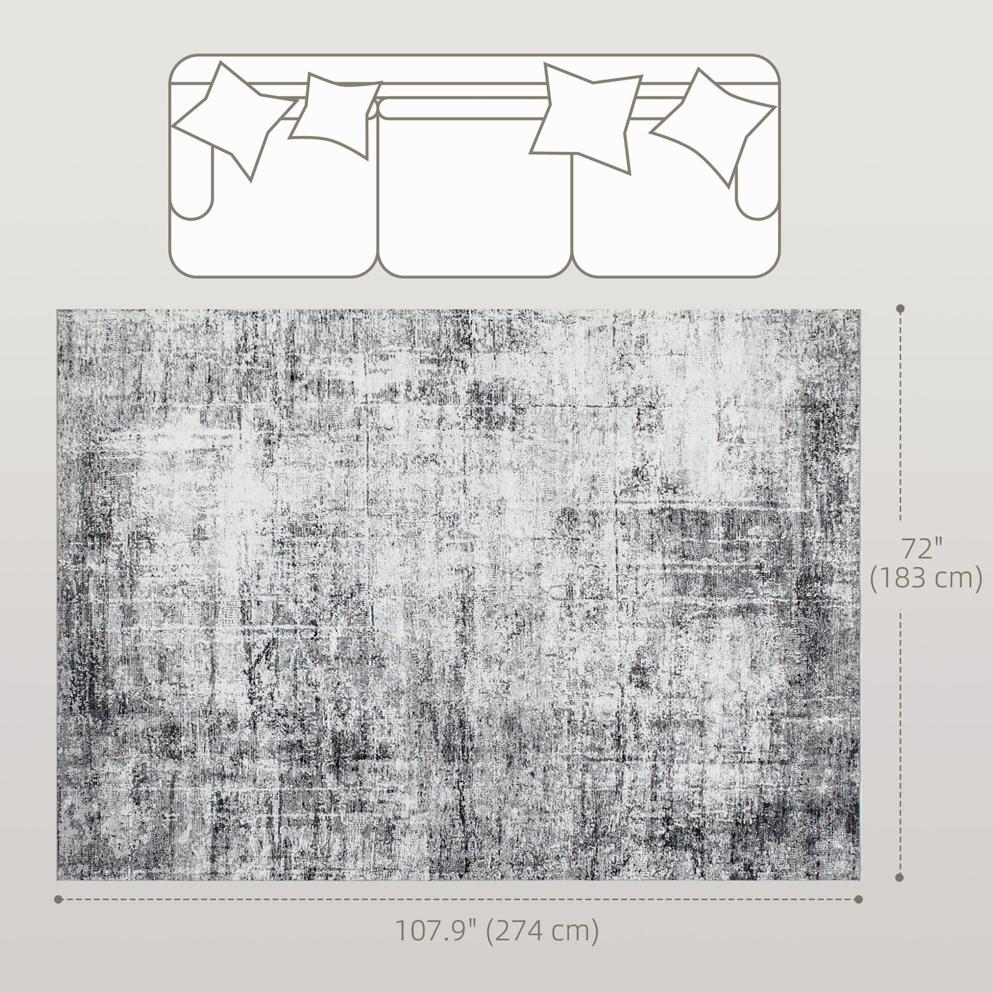 HOMCOM Area Rug for Living Room 9x12, Modern Abstract Machine Washable Rug, Non-Slip Carpet for Bedroom, Dining Room, Grey