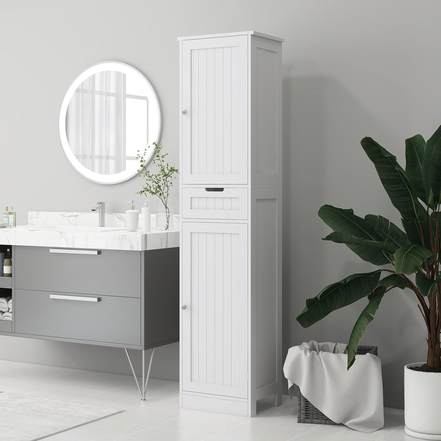 HOMCOM Freestanding Bathroom Cabinet with Drawer and 2 Doors, Tall Bathroom Cupboard for Kitchen, Study, Living Room