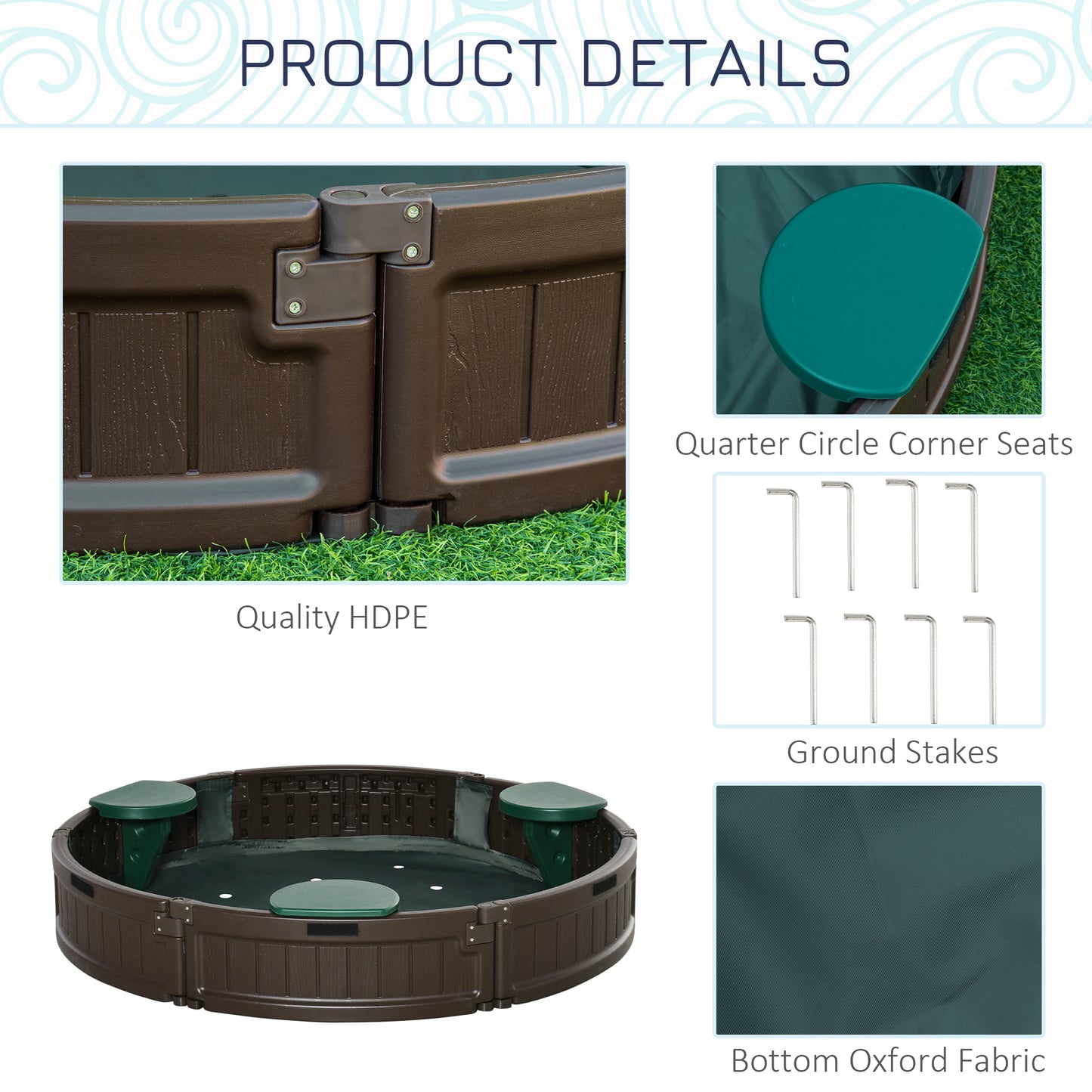 Outsunny Kids Outdoor Sandbox with Cover Waterproof Oxford Canopy, Bottom Fabric Liner, Children Playset for 3-12 years old, Backyard, Brown