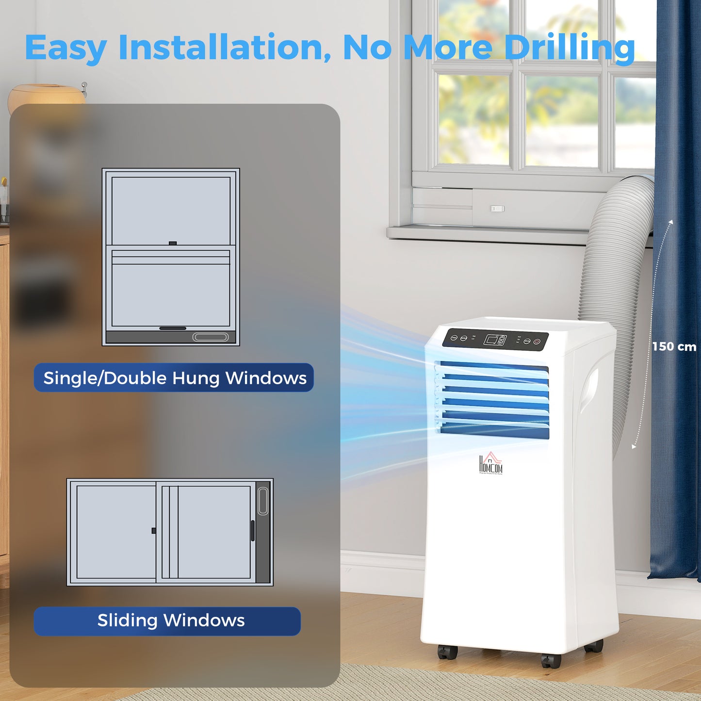 HOMCOM 10,000BTU Mobile Portable Air Conditioner with Cooling, Dehumidifier, 2 Speed Fans, 24-Hour Timer for Bedroom, White