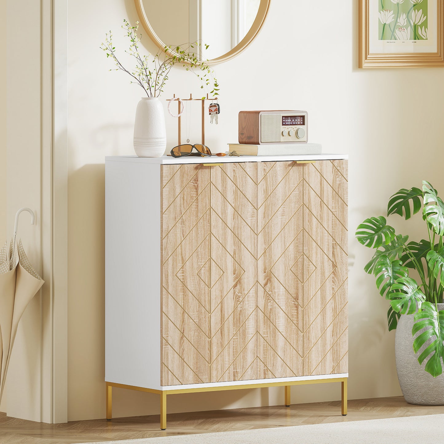 HOMCOM Shoe Storage Cabinet for 15 Pairs, Freestanding Shoe Cabinet with Doors and Adjustable Shelves for Hallway, Oak