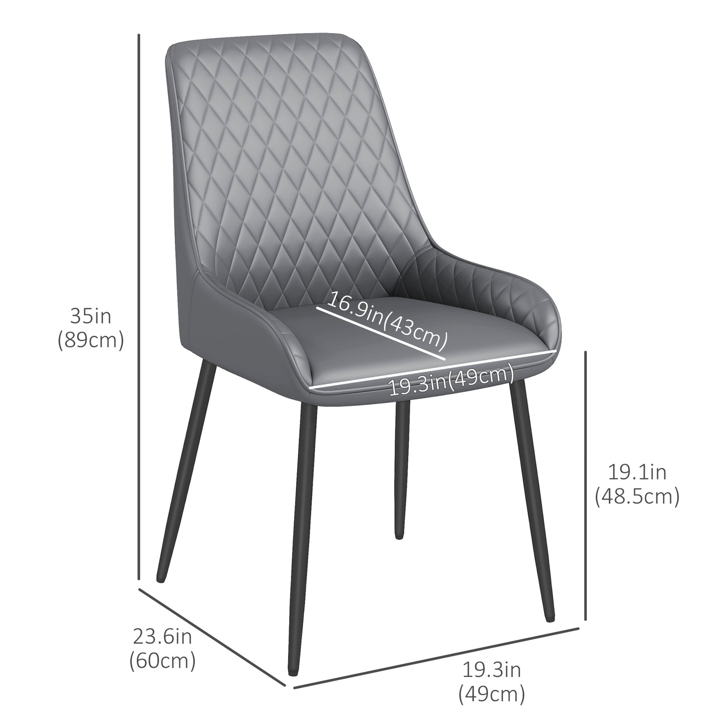 HOMCOM Upholstered Kitchen Chairs, Modern Dining Chairs Set of 2 with Diamond Tufting and Steel Legs for Dining Room, Black