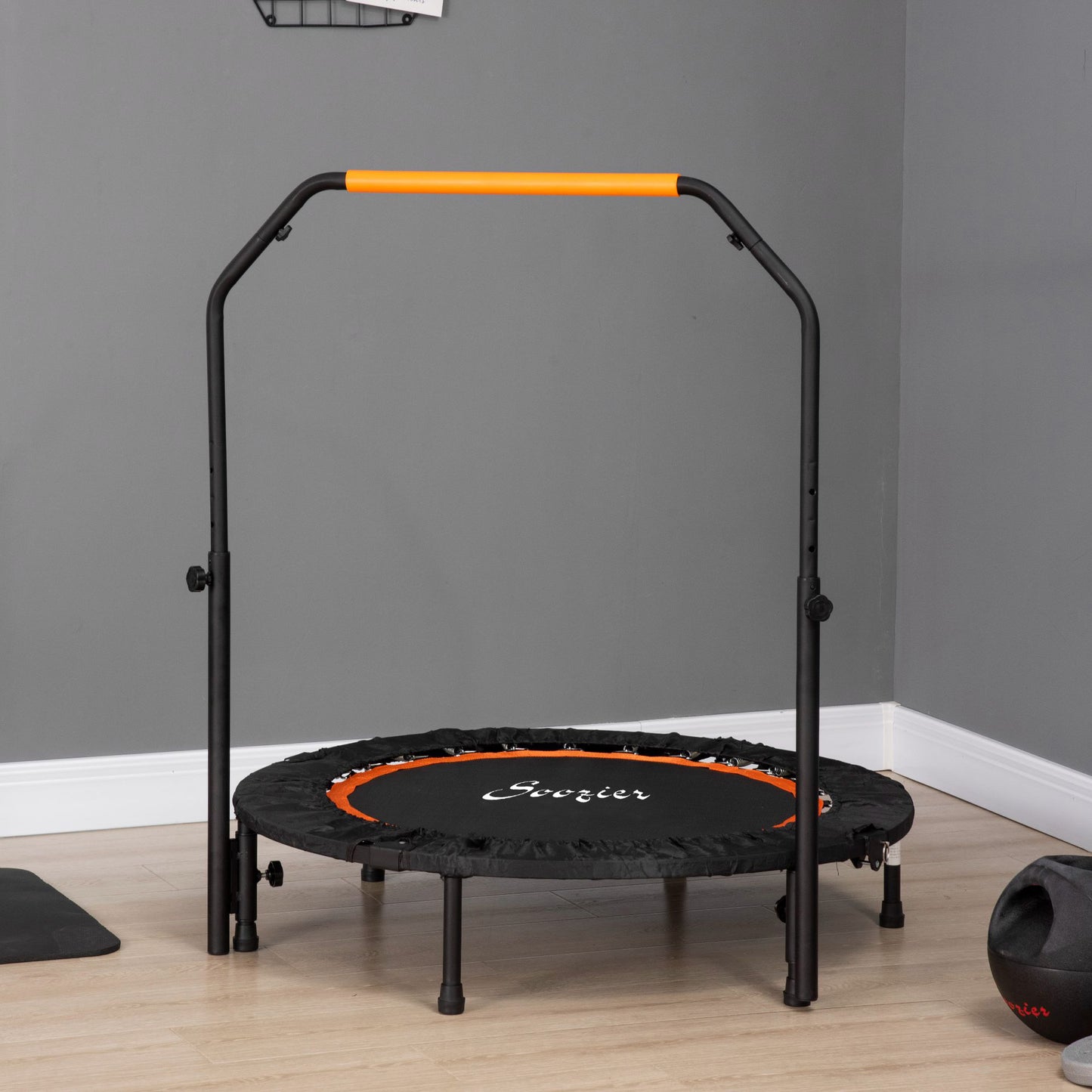 Soozier 40" Foldable Mini Fitness Trampoline, with Adjustable Foam Handle, Orange