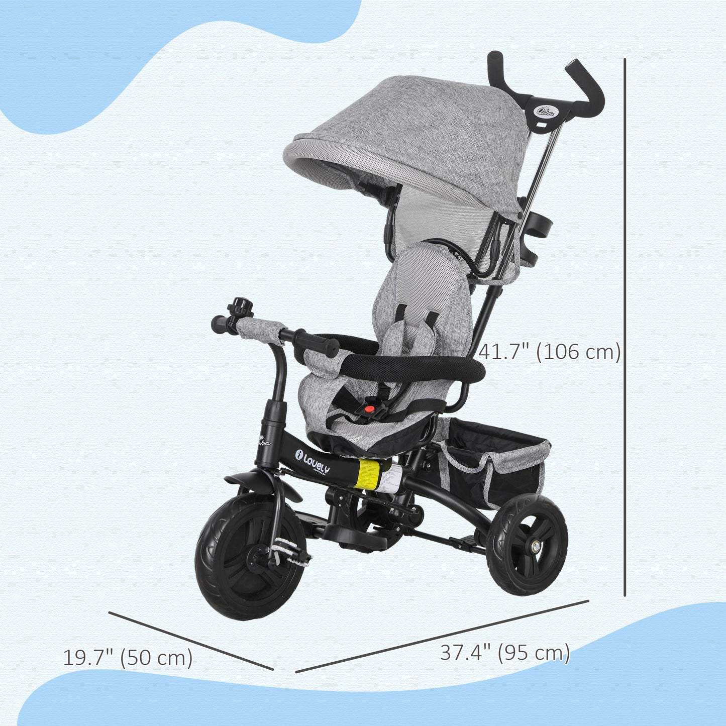 Qaba 6 in 1 Toddler Tricycle Stroller with Basket, Canopy, 5-point Safety Harness, for 12-60 Months, Blue
