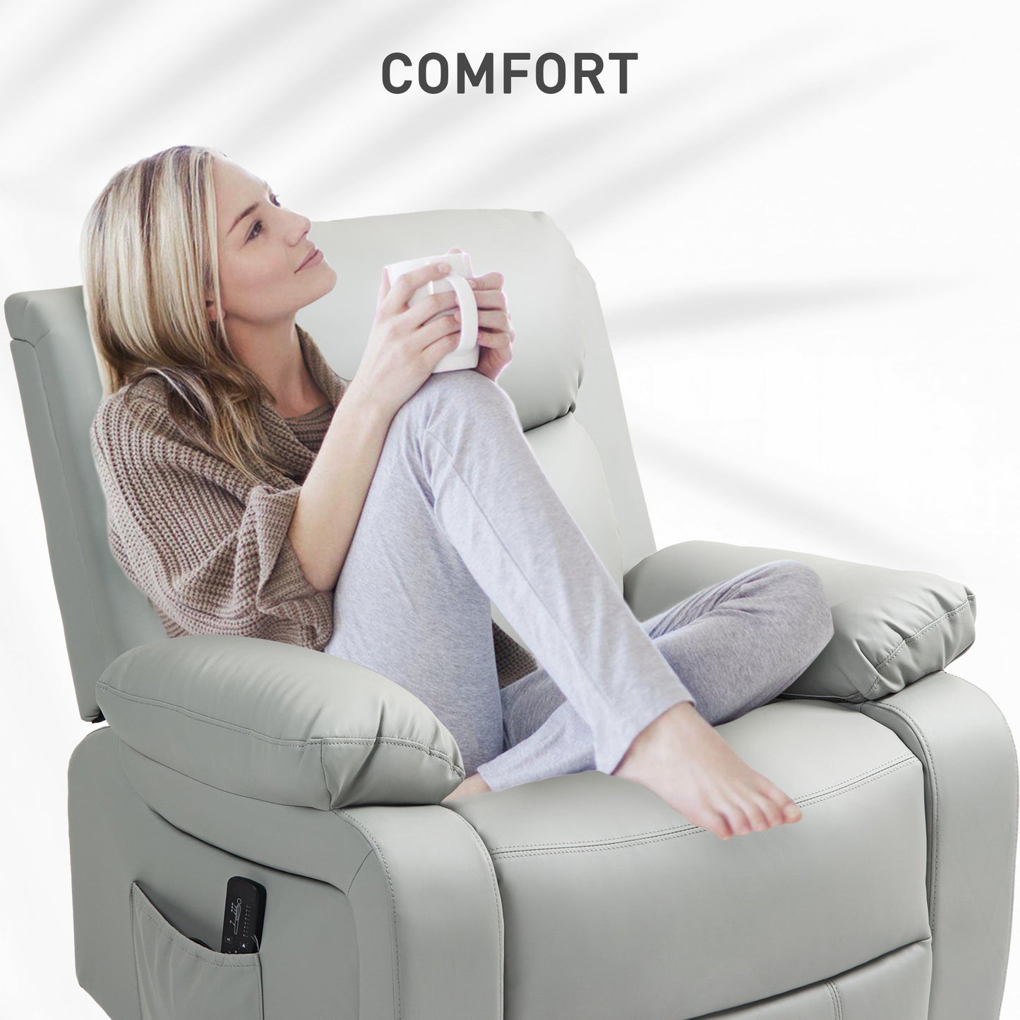 HOMCOM PU Leather Reclining Chair with Vibration Massage Recliner, Swivel Base, Rocking Function, Remote Control, Black