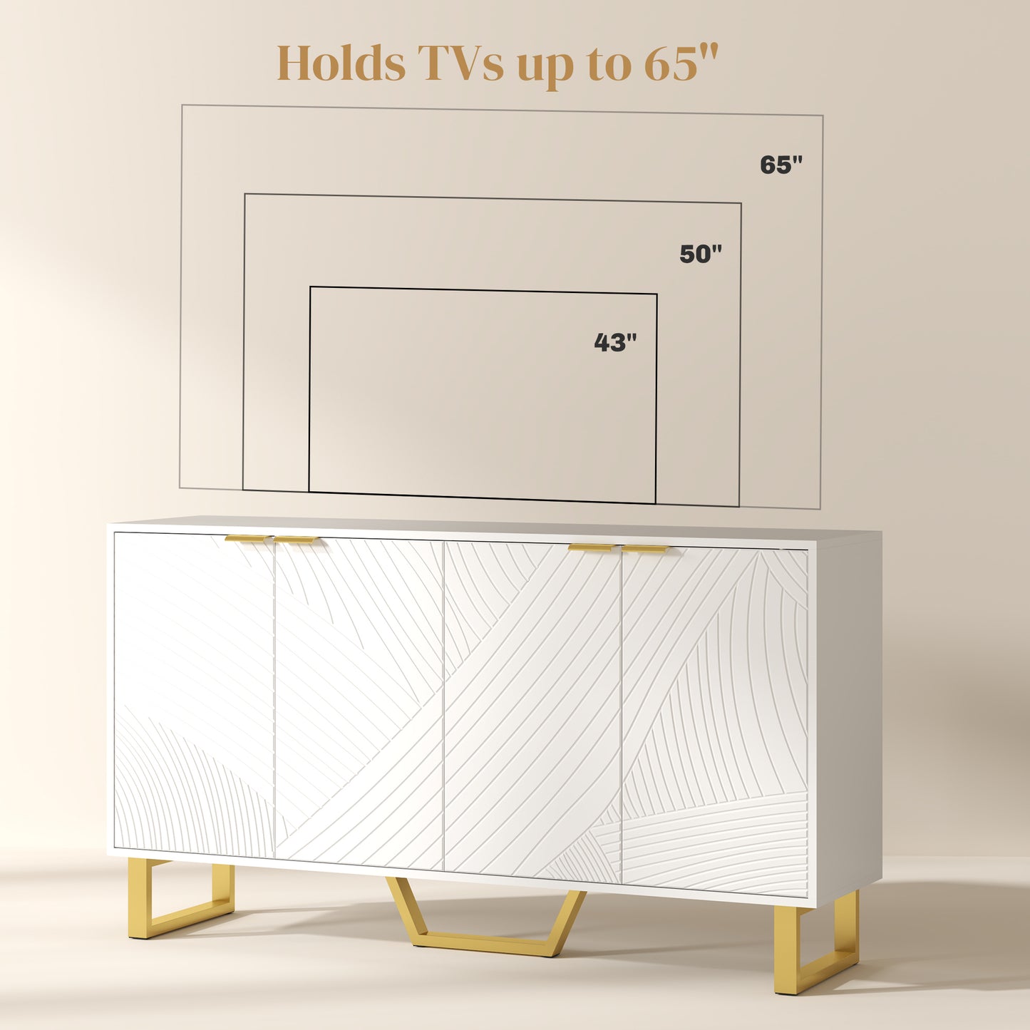 HOMCOM Sideboard Buffet Cabinet with Adjustable Shelves, Living Room Cabinet, TV Cabinet for 65 Inch TV, White