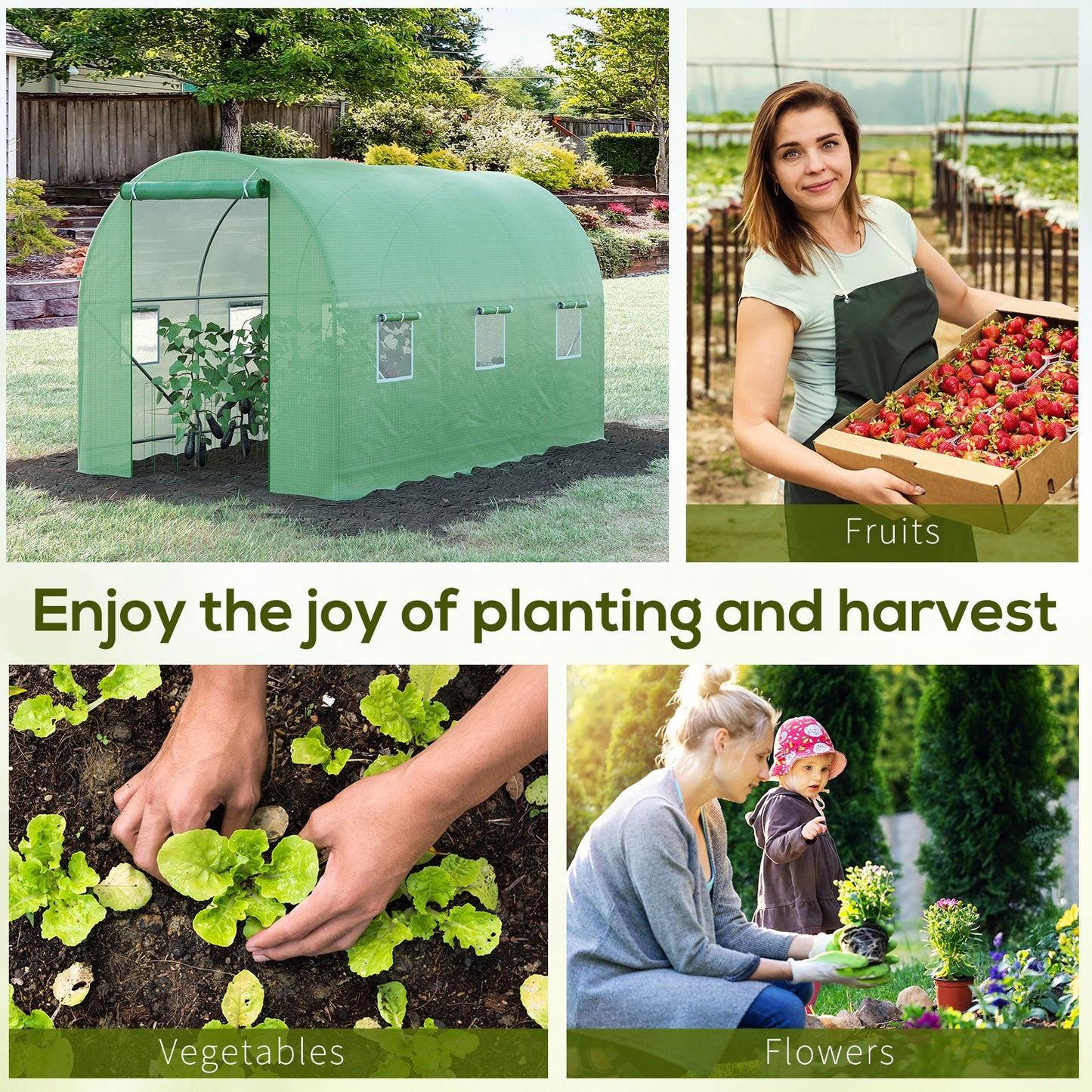Outsunny 8'x6.6'x6.6' Heavy Duty Walk-in Greenhouse Garden Tunnel Hot House Outdoor Flower Vegetable Growth Warm House Roll Up Door, Windows, Steel