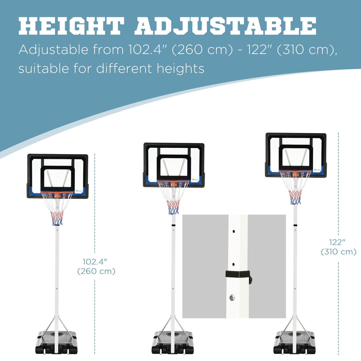 Soozier Adjustable Basketball Hoop and Basketball Stand w/ Sturdy Backboard and Weighted Base, Portable on Wheels