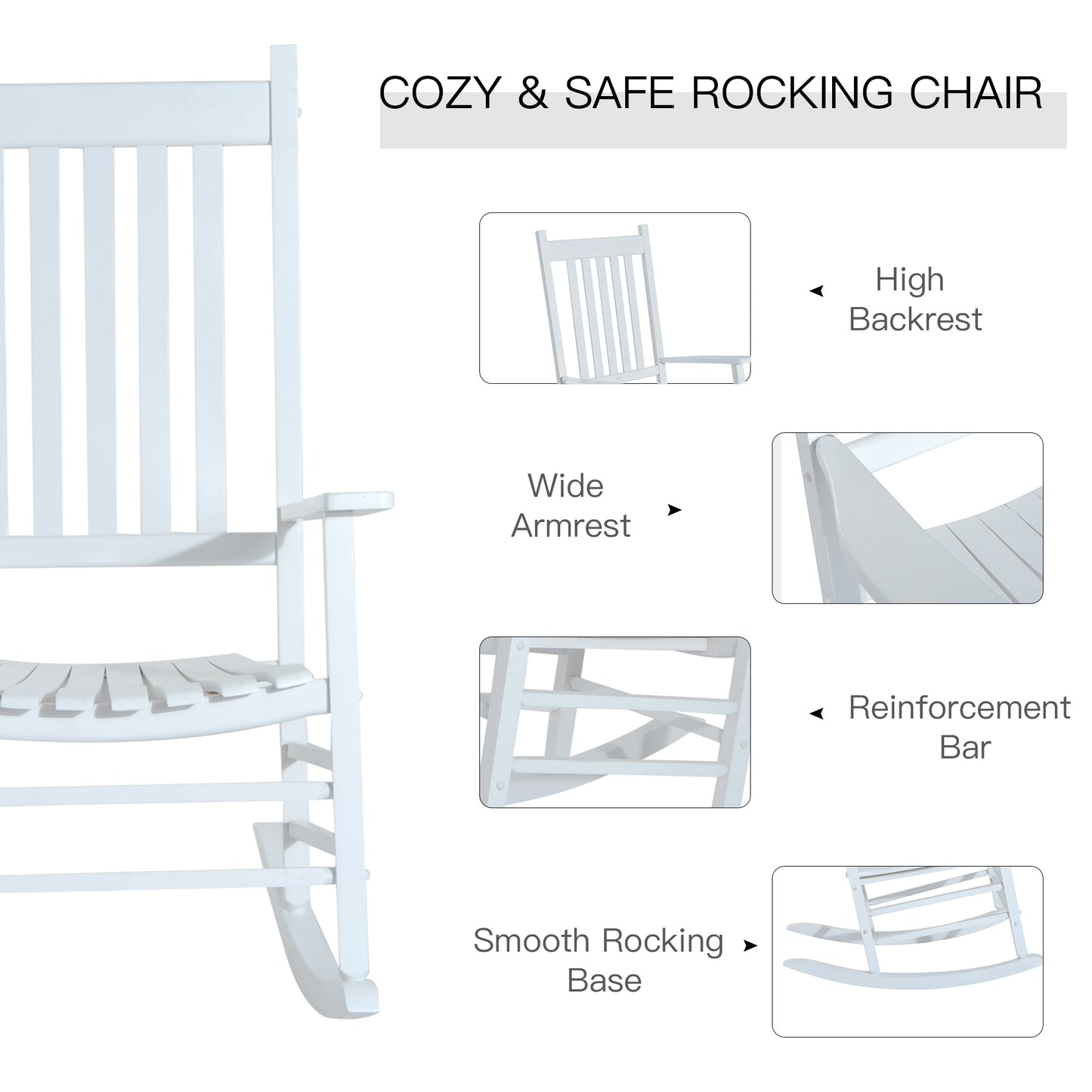 Outsunny Wooden Porch Rocking Chair Outdoor Patio Rocker Garden Single Leisure Reclining Seat Armchair Black