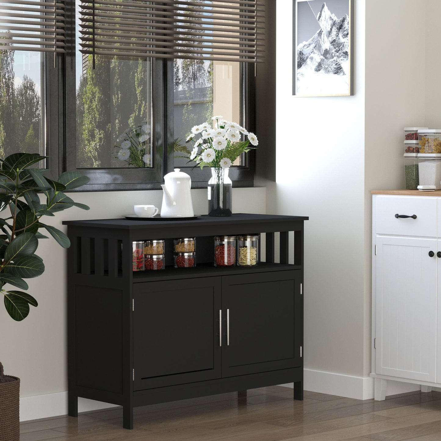 HOMCOM Wooden Console Table with Open Shelf and 2 layers Cabinet Kitchen Furniture