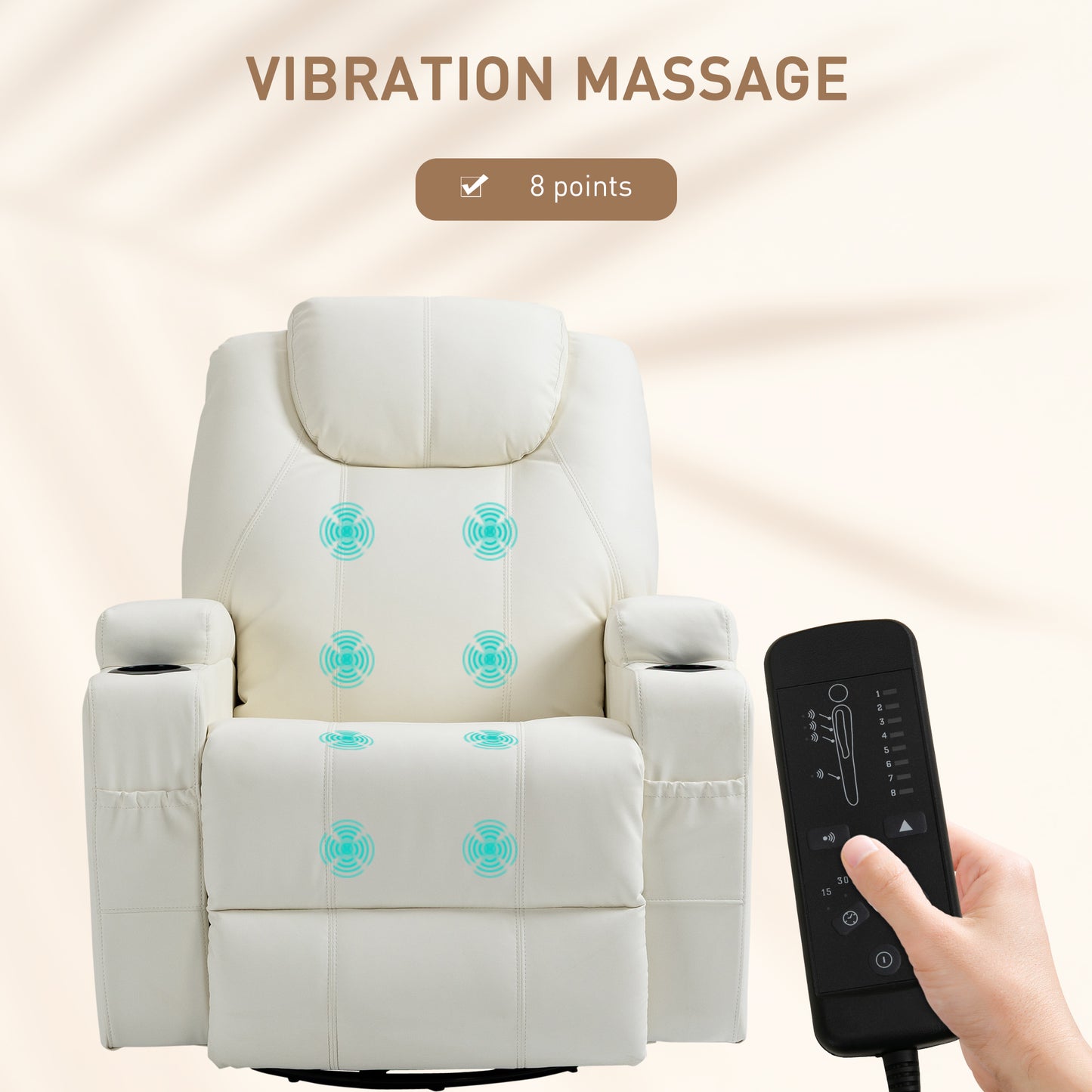 HOMCOM Massage Recliner Chair, Swivel Nursery Rocker Chair, Manual Reclining Sofa with 8 Vibration Points, PU Leather, Cup Holders, Side Pockets, for Living Room, Black