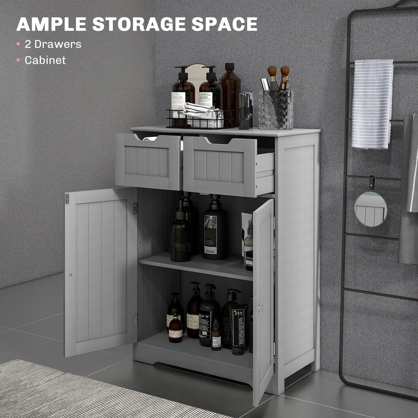 kleankin Bathroom Cabinet, Bathroom Storage Cabinet with 2 Drawers, Adjustable Shelf for Living Room, Entryway, White