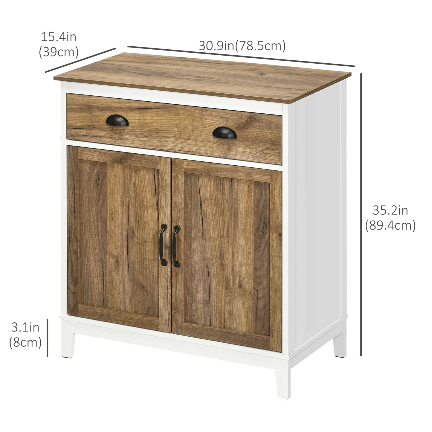 HOMCOM Farmhouse Sideboard, Storage Cabinet with Drawer and 2 Doors for Kitchen, Living room, Distressed Wood Grain