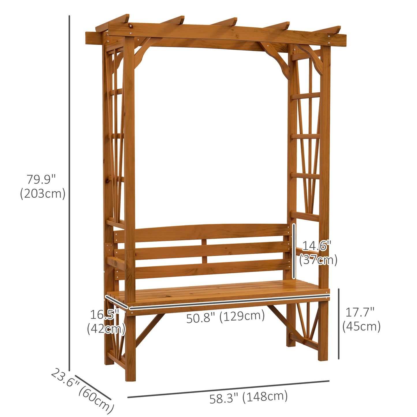 Outsunny Patio Wooden Bench, Outdoor Bench for Vines/Climbing Plants, Light Brown