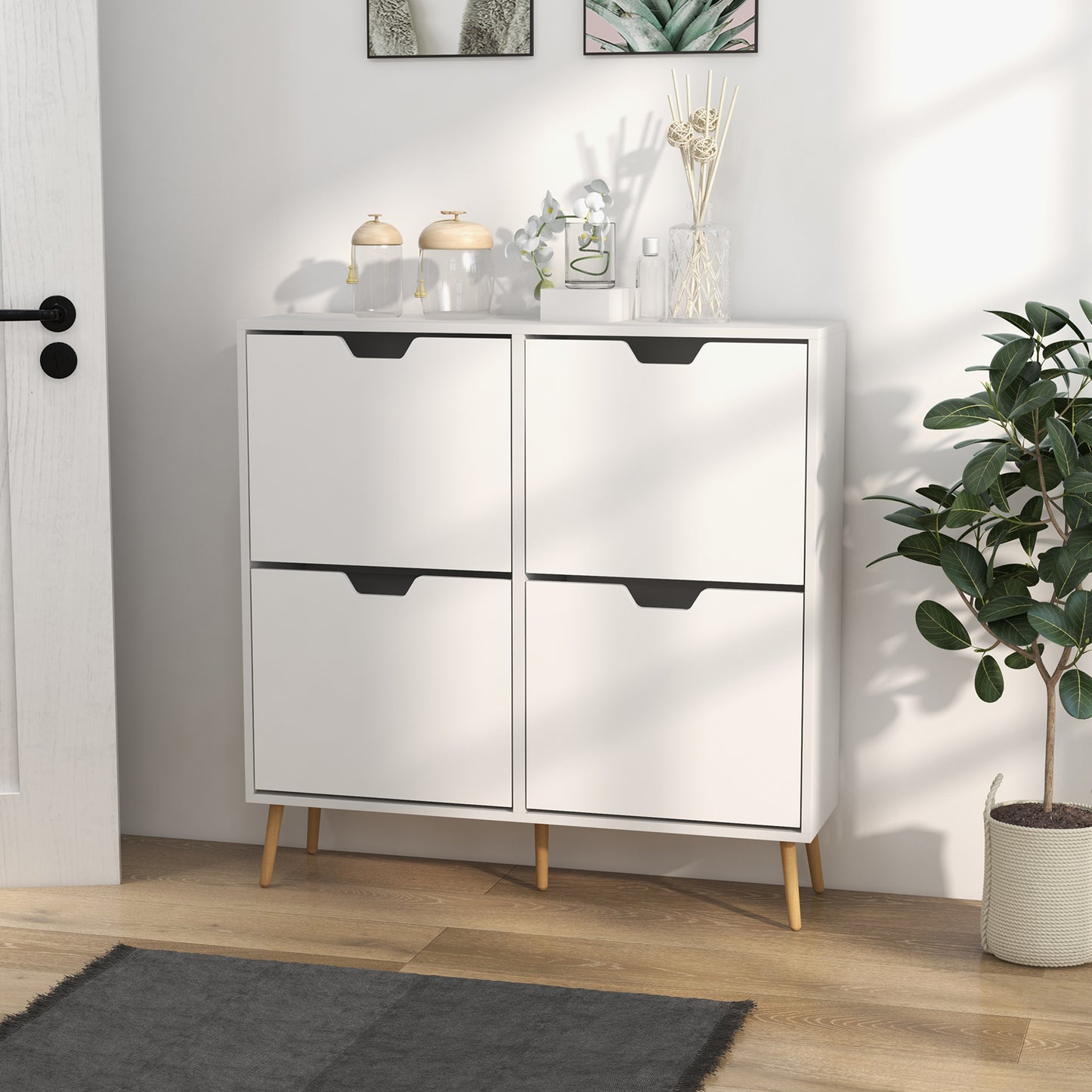 HOMCOM Shoe Storage Cabinet with 4 Flip Drawers and Adjustable Shelf, Shoe Cabinet for 8-16 Pairs of Shoes, Natural