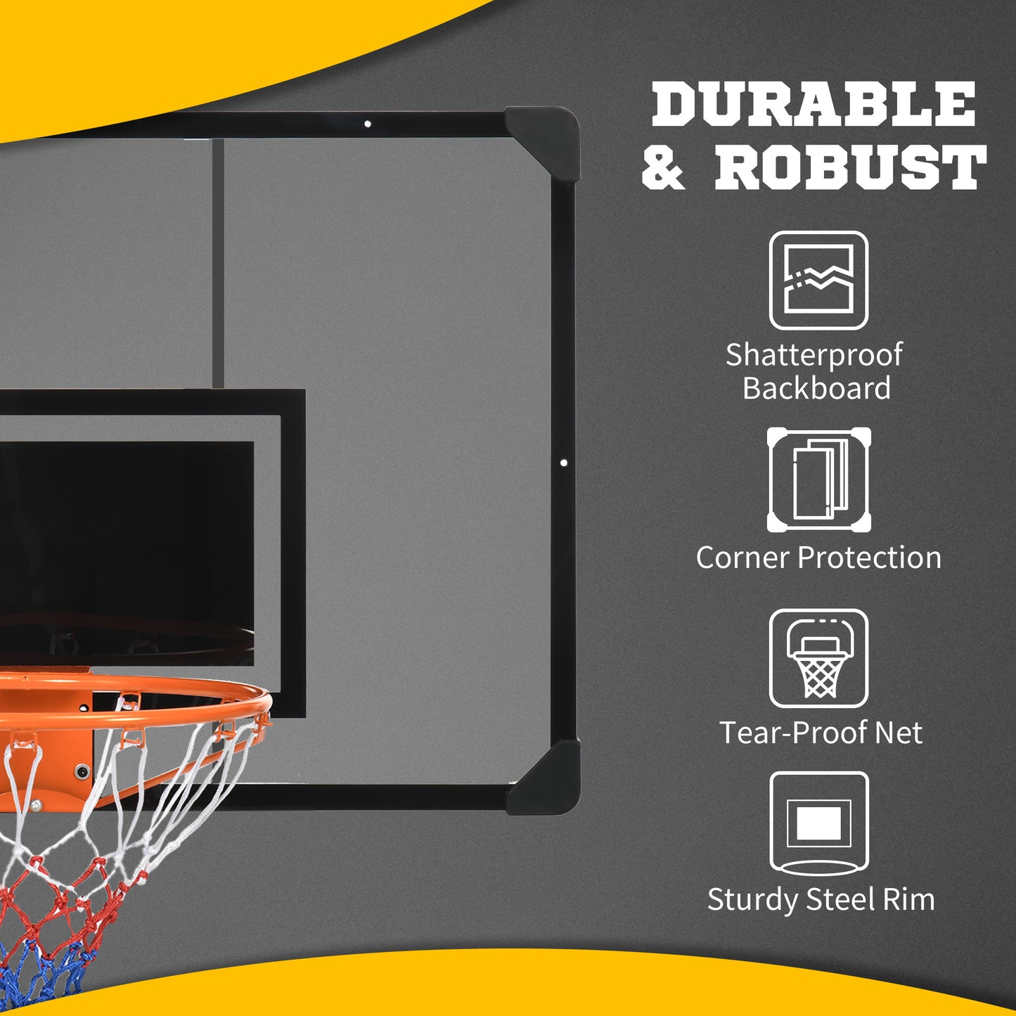Soozier Wall Mounted Basketball Hoop with 43'' x 30'' Shatter Proof Backboard, for Indoor and Outdoor, Black