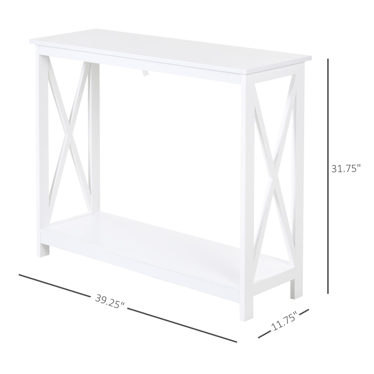 HOMCOM 40" Console Table, 2 Tier X-Design Narrow Entryway Table with Storage Shelf for Behind Couch, Living Room, Hallway, White