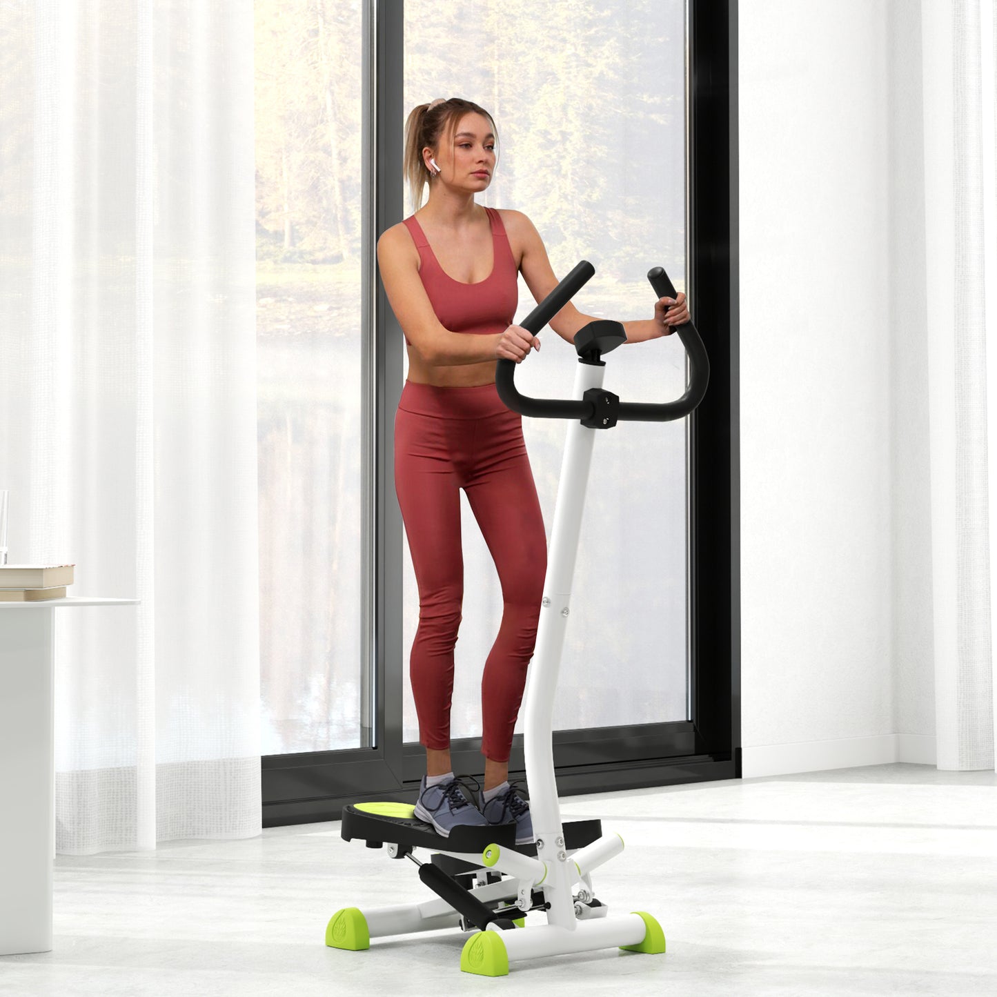 Soozier Twist Stepper Exercise Machine with Adjustable Resistance, LCD Screen - White & Green