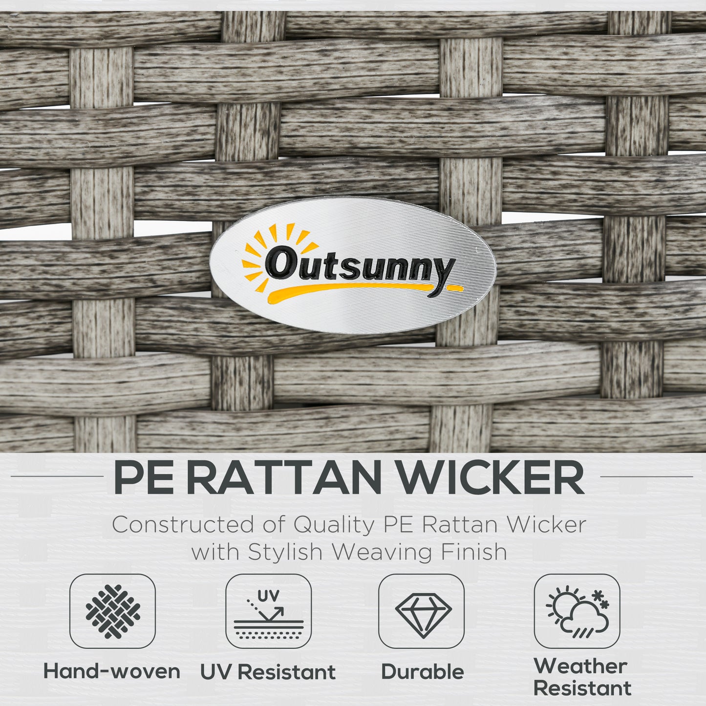 Outsunny 6 Pcs Patio Furniture Set, Rattan Outdoor Furniture Set with 3 Seater Sofa, Armchairs, Footstools and Table, Dark Grey