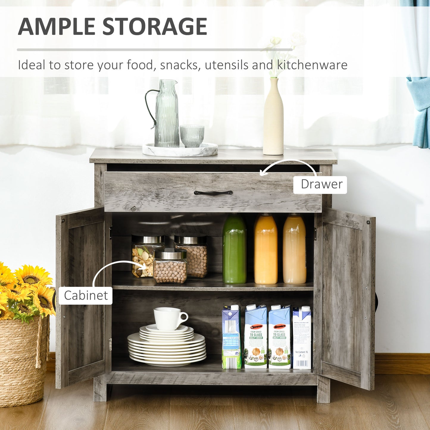 HOMCOM Farmhouse Sideboard Buffet Cabinet, Storage Cabinet with Barn Doors, Distressed Brown