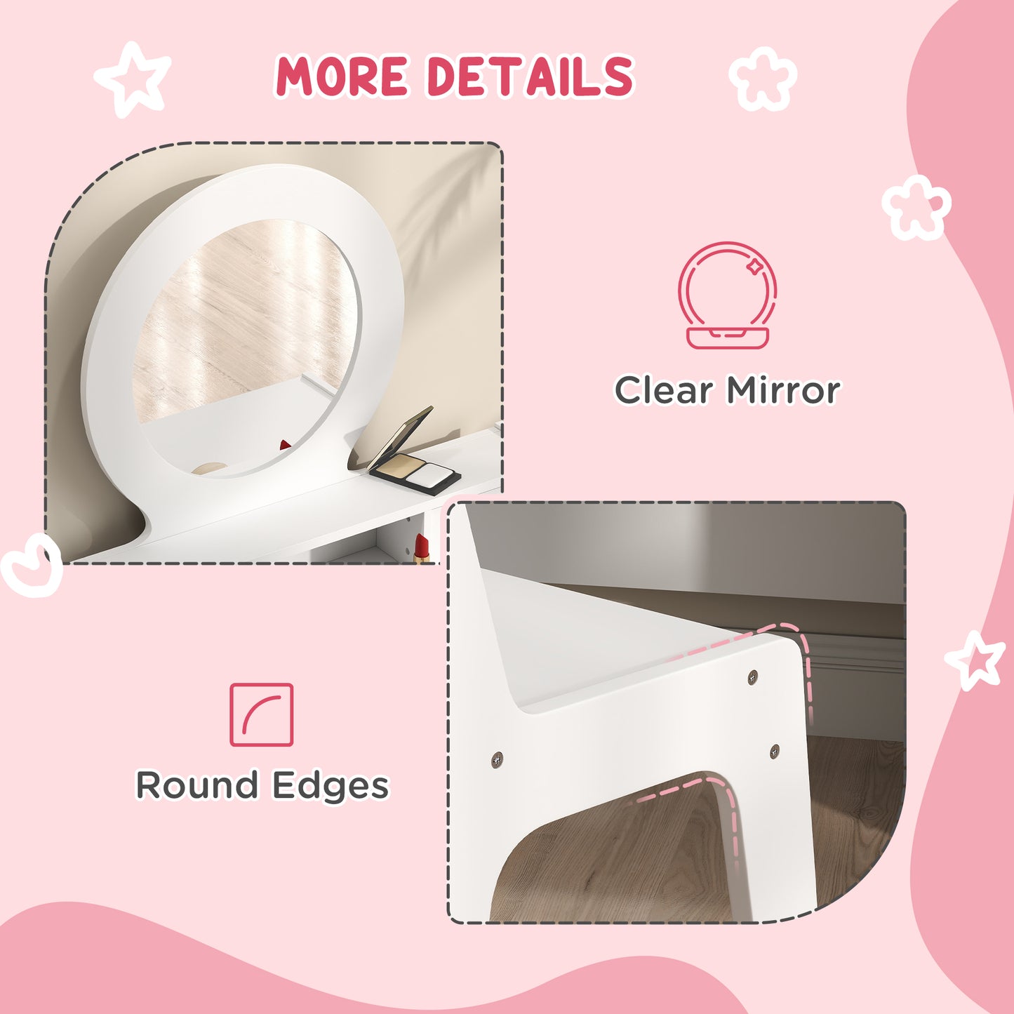 Qaba Kids Vanity Set, Dual-Use Dressing Table with Removable Tri-Folding Mirror and Drawer, for Ages 3-8, Pink