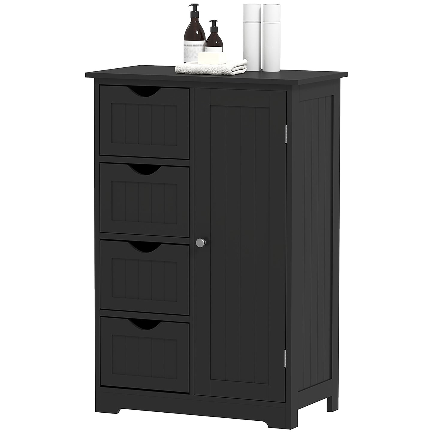 kleankin Bathroom Storage Cabinet, Floor Cabinet with Adjustable Shelf and 4 Drawers, Side Cabinet for Washroom, White
