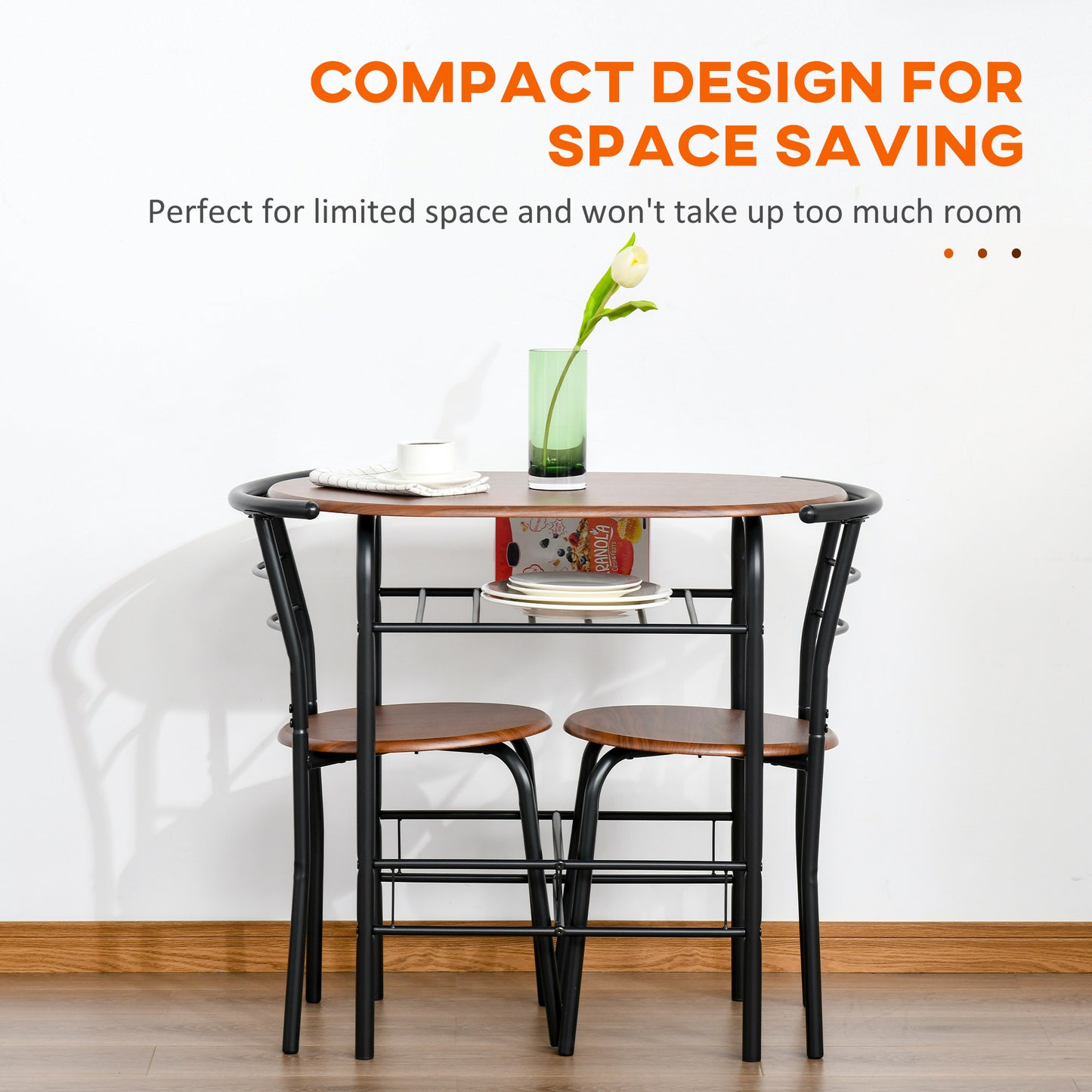 HOMCOM Dining Table Set of 3, Oval Kitchen Table and Chairs with Storage Shelf for Small Space, Dining Room, Natural