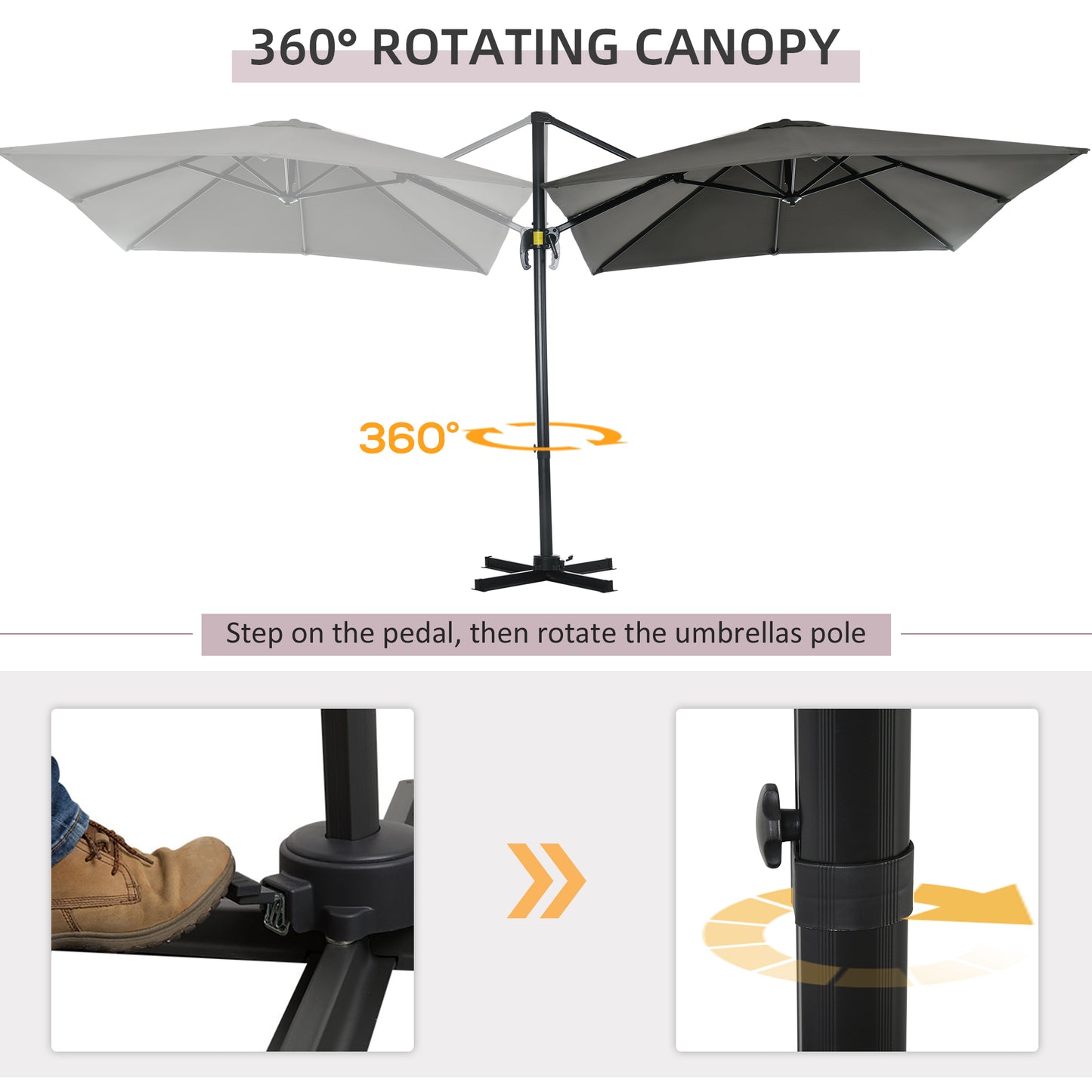 Outsunny 8' x 8' Square Patio Hanging Offset Umbrella with 360° Rotation, Aluminum Outdoor Cantilever Parasol with Crank & Tilt, Sun Canopy Shelter with Cross Base, Dark Blue