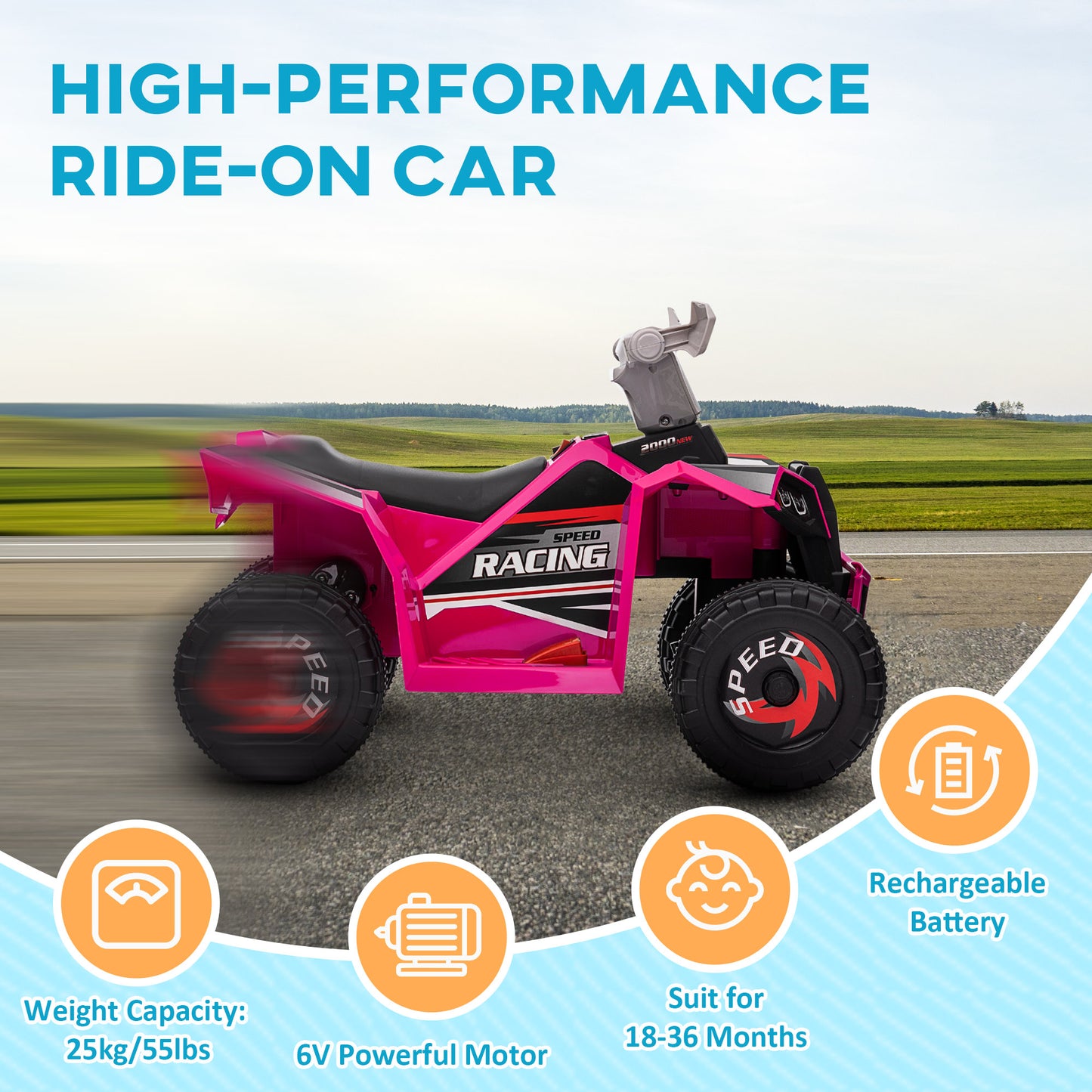 Aosom 6V Quad Kids Electric Car with Wear-resistant Wheels, for Boys and Girls Aged 18-36 Months, Red