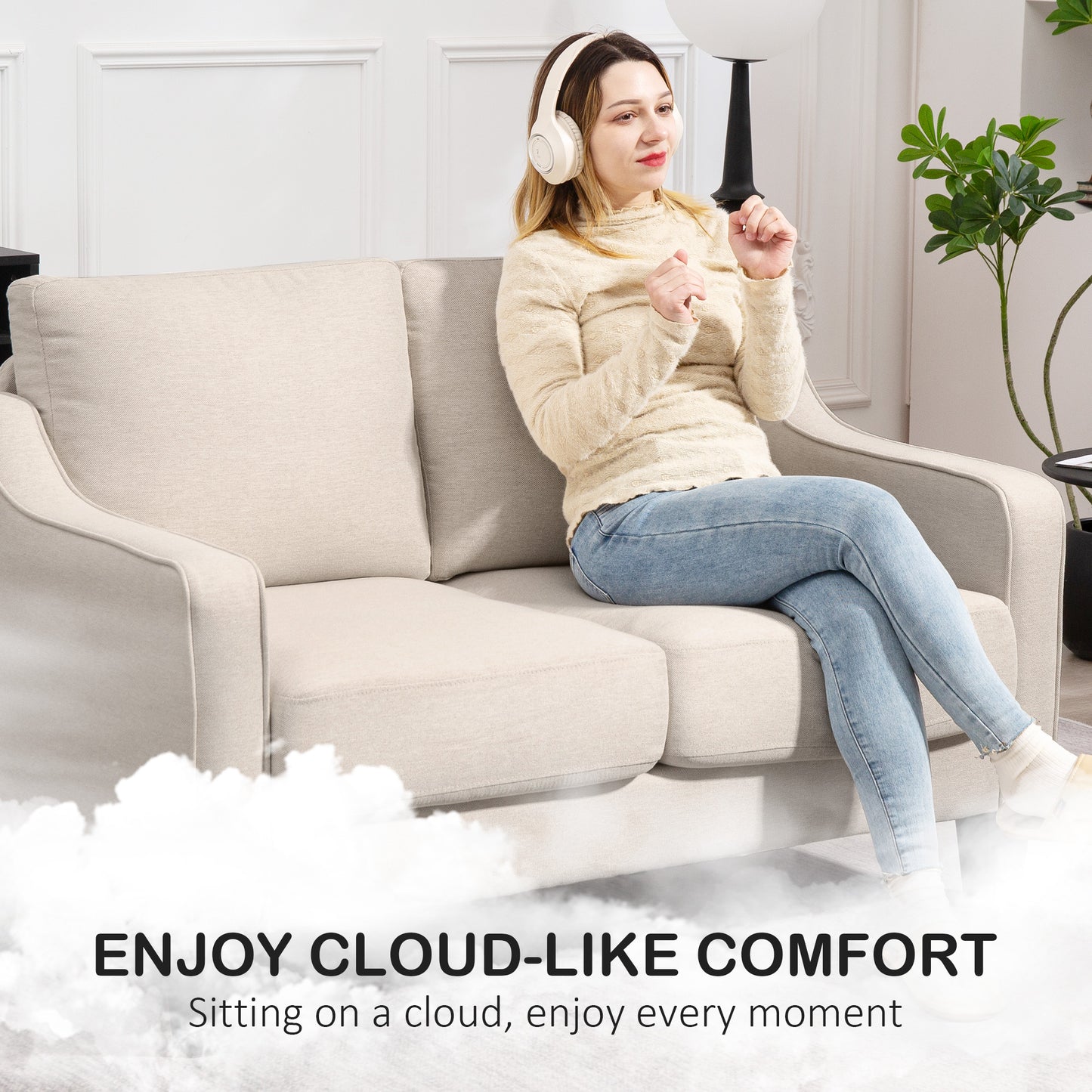 HOMCOM Loveseat Sofa, Modern Couch with Pocket Spring, Linen Upholstered, Thick Padded, Charcoal Grey